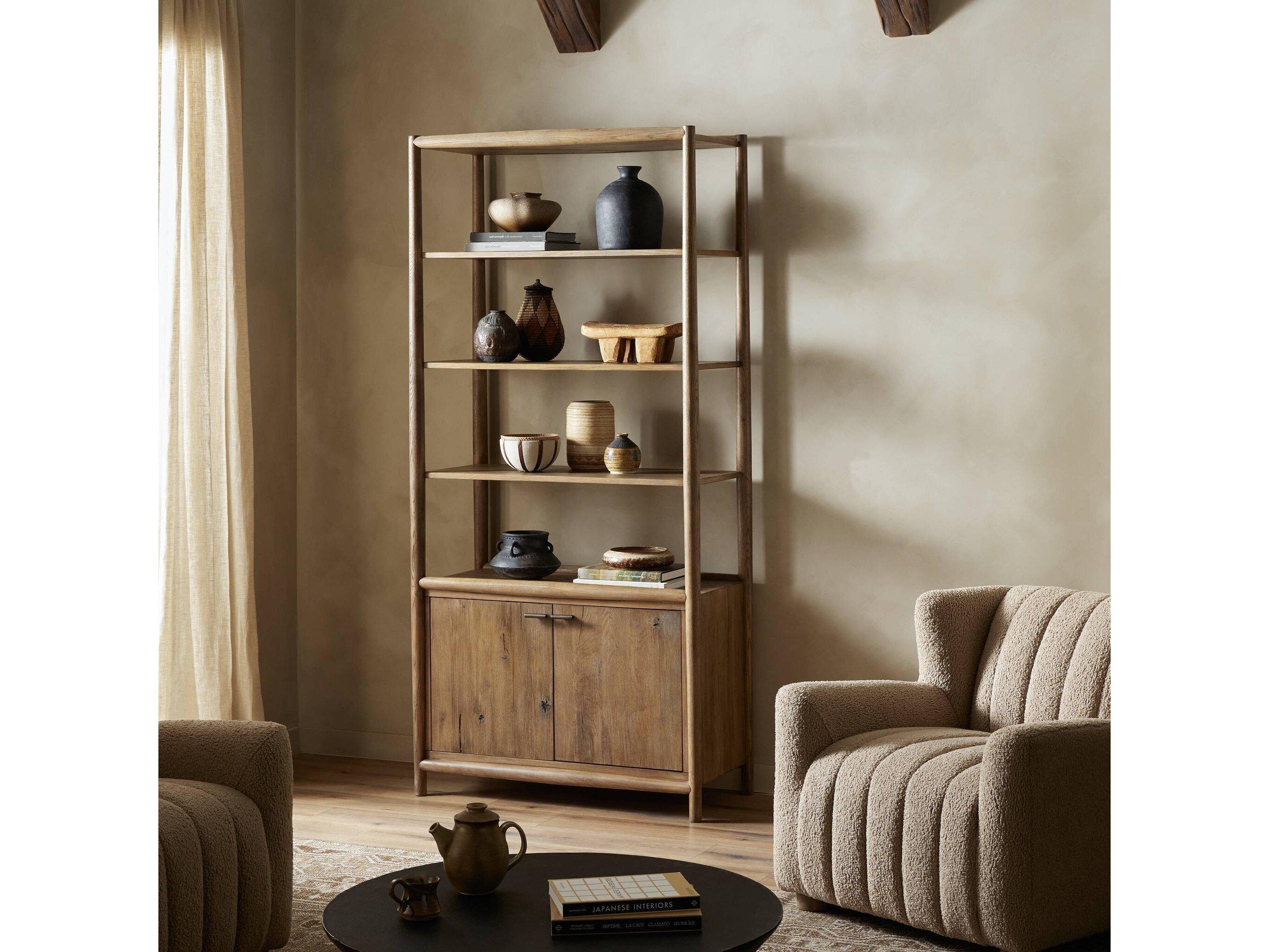 Four Hands Bolton Aged Bronze Weathered Oak Veneer Bookcase