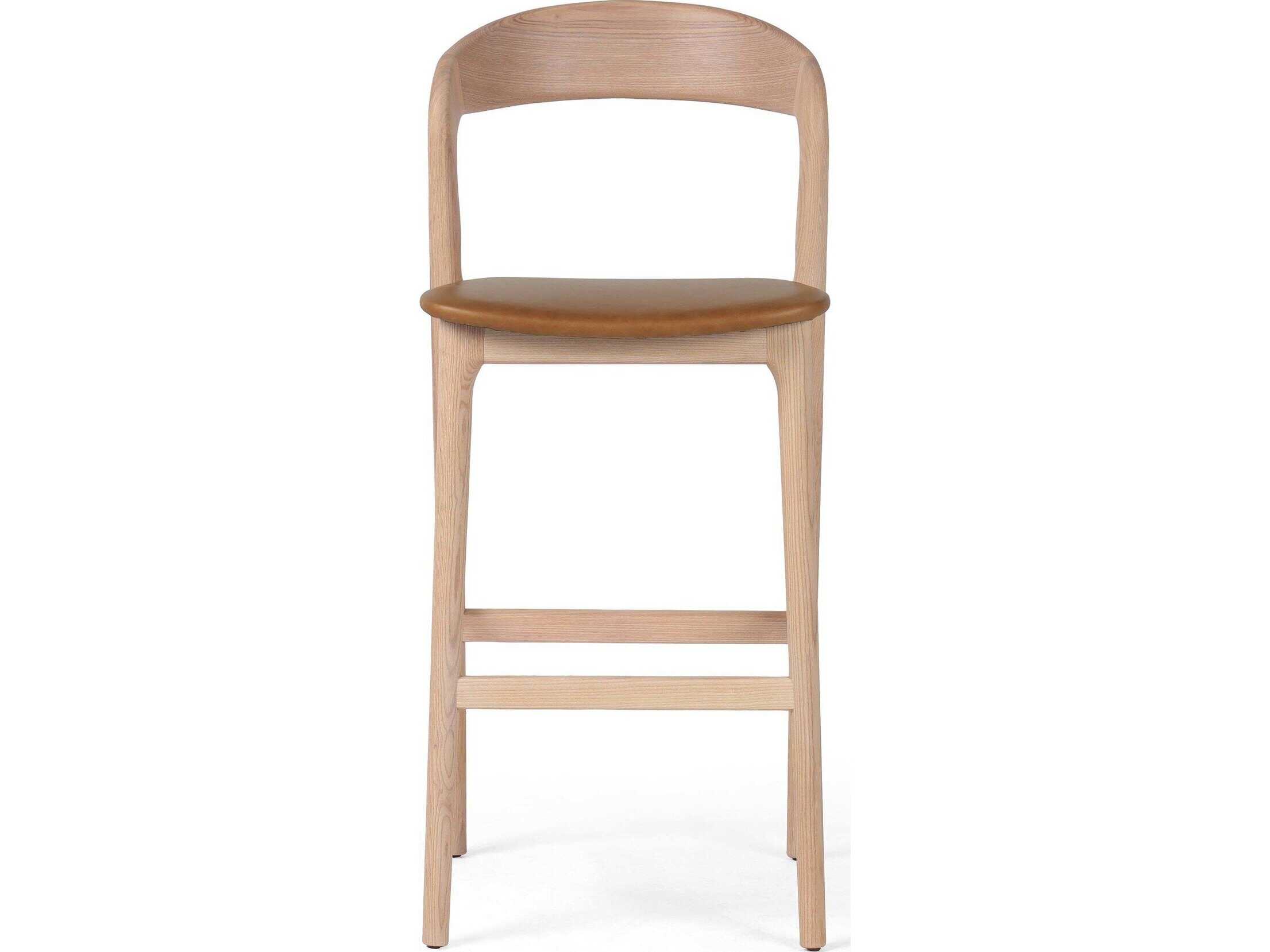 Four Hands Allston Amare Leather Ash Wood Natural Sonoma Butterscotch Bar Stool