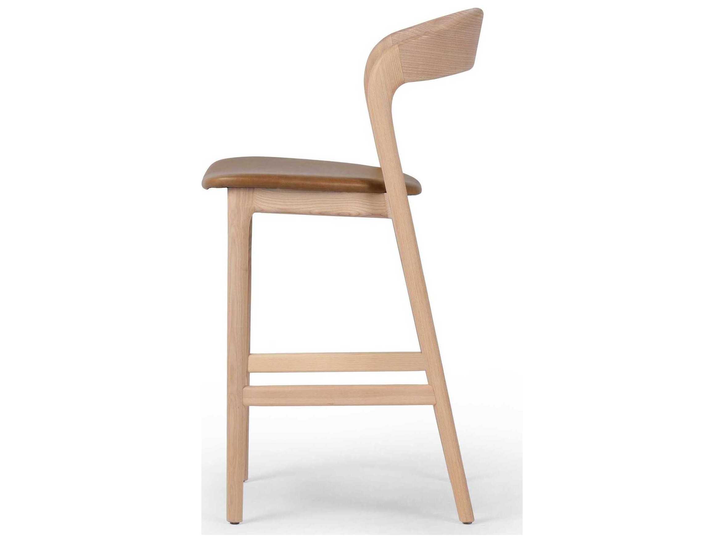 Four Hands Allston Amare Leather Ash Wood Natural Sonoma Butterscotch Counter Stool