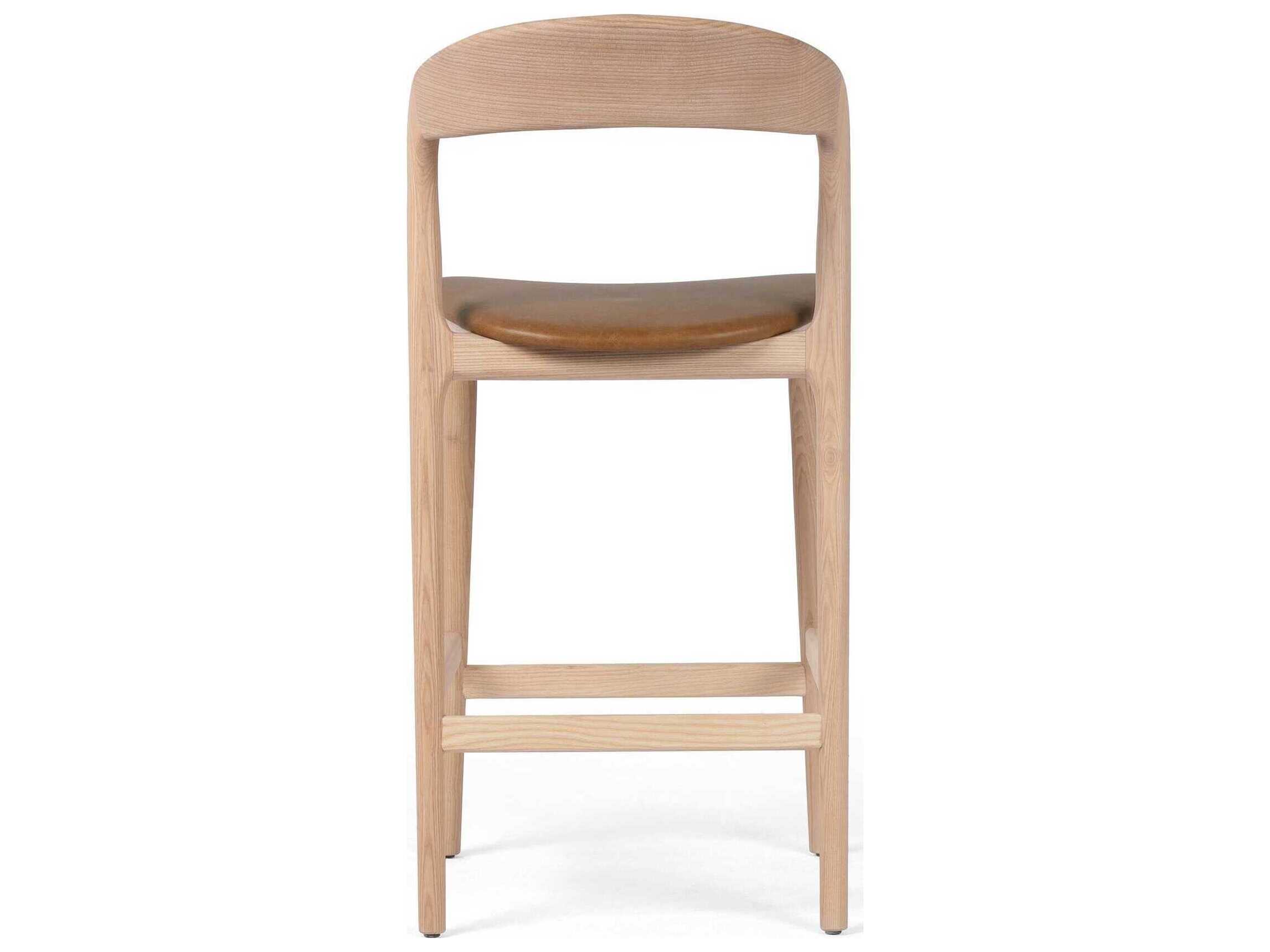Four Hands Allston Amare Leather Ash Wood Natural Sonoma Butterscotch Counter Stool