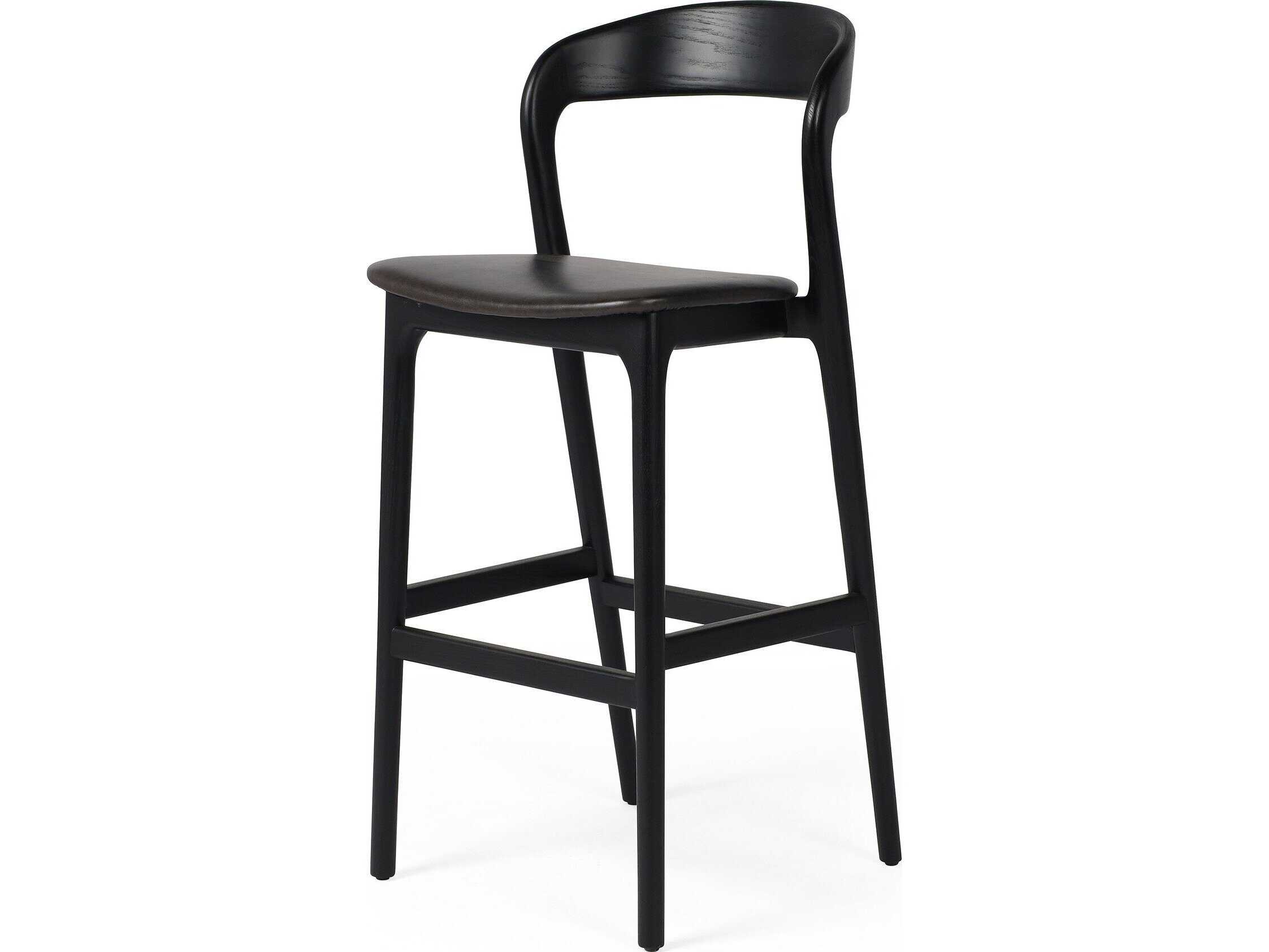 Four Hands Allston Amare Sonoma Black Leather Ash Wood Bar Stool