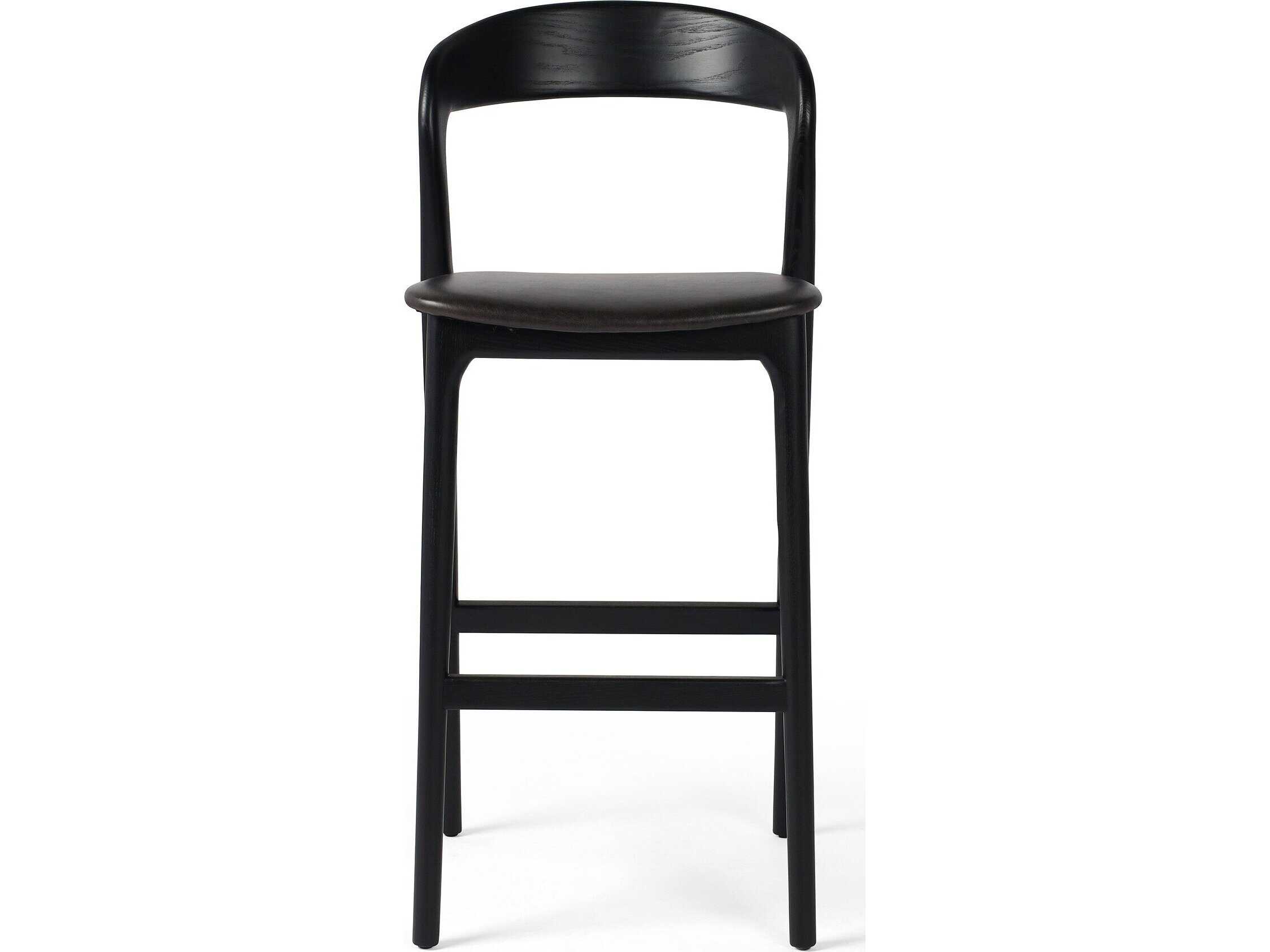 Four Hands Allston Amare Sonoma Black Leather Ash Wood Bar Stool