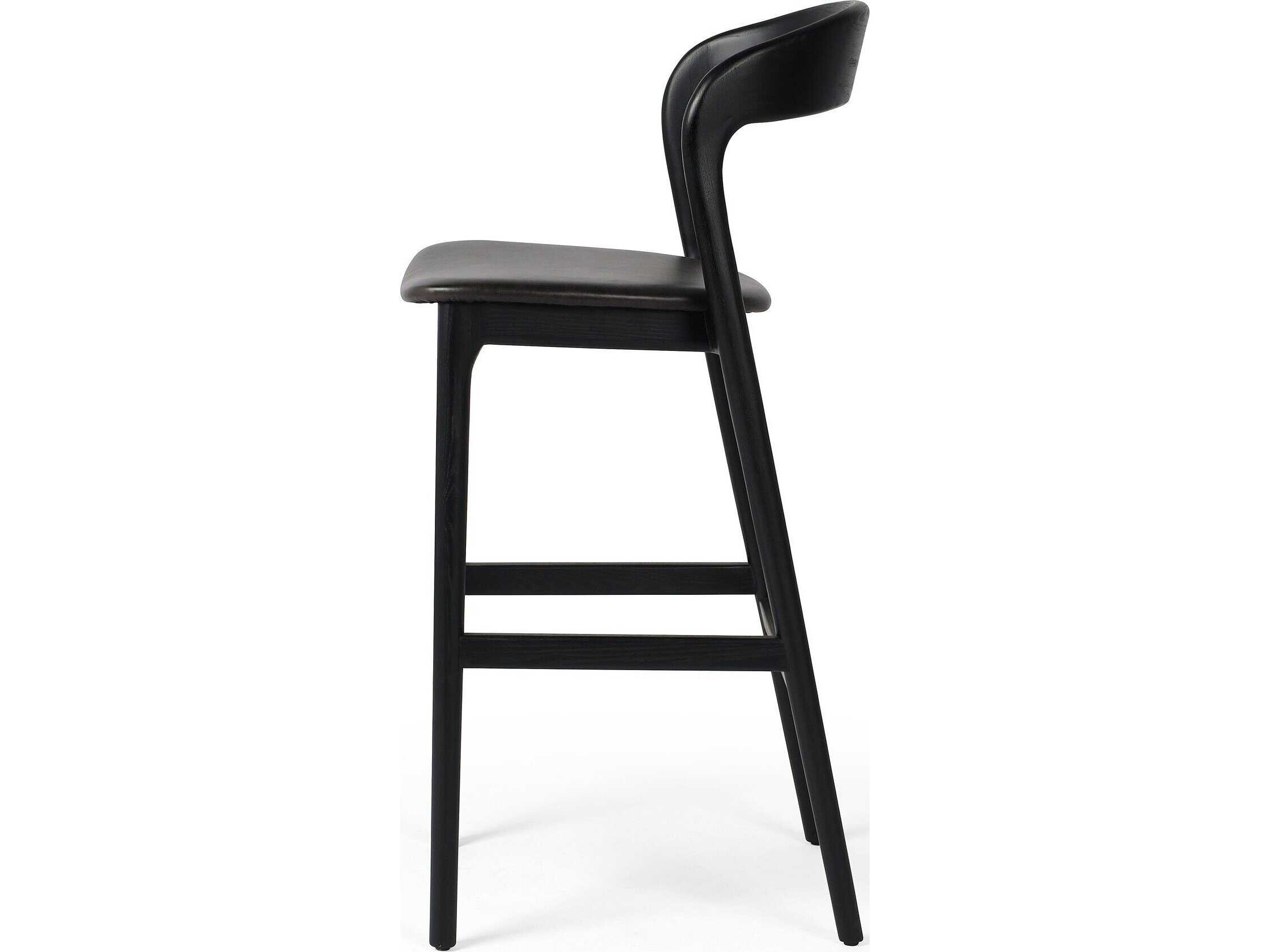 Four Hands Allston Amare Sonoma Black Leather Ash Wood Bar Stool