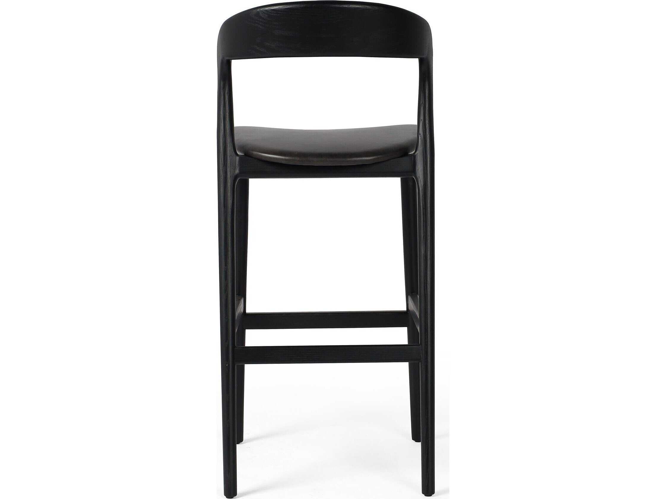 Four Hands Allston Amare Sonoma Black Leather Ash Wood Bar Stool