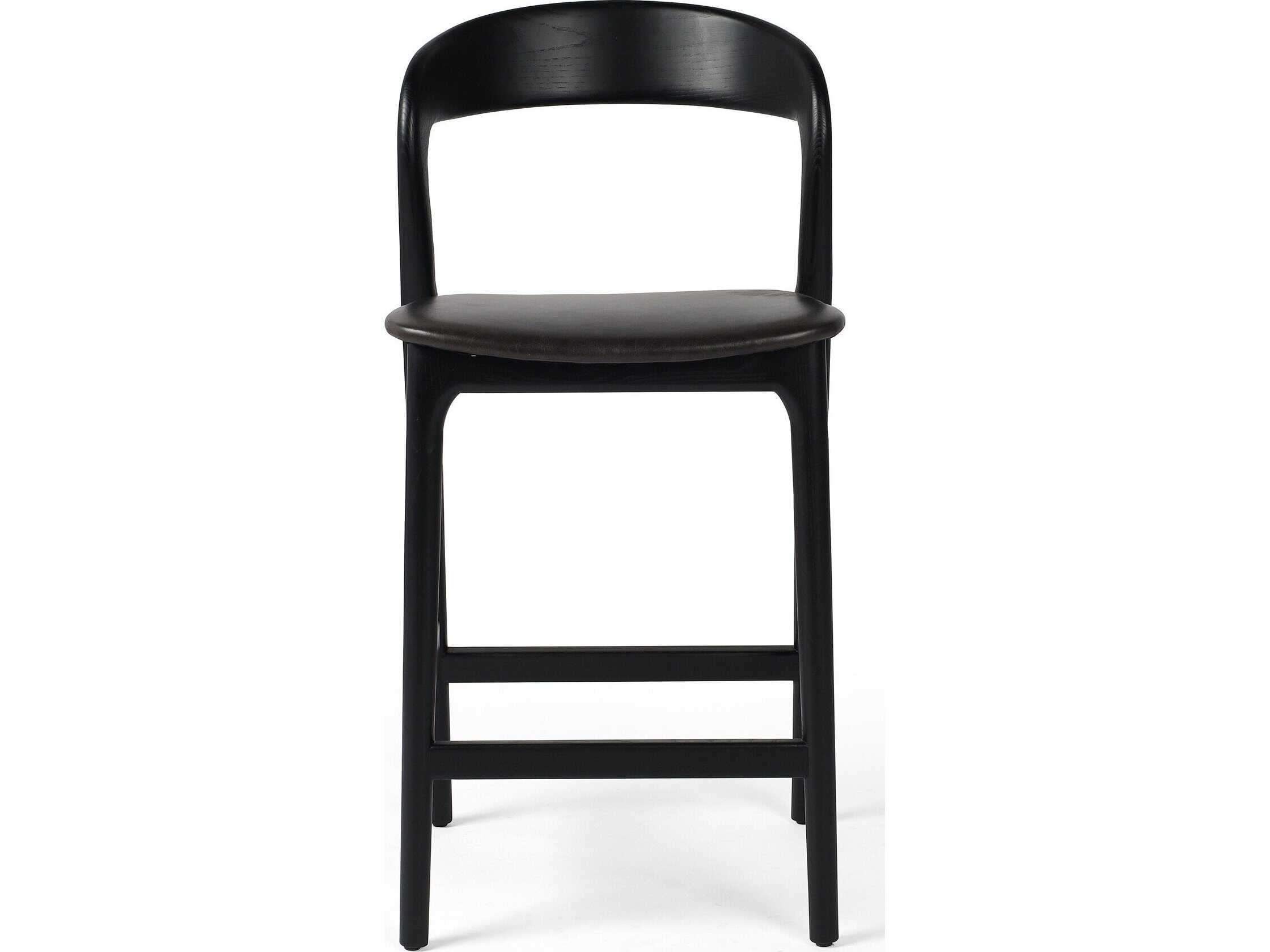 Four Hands Allston Amare Sonoma Black Leather Ash Wood Counter Stool