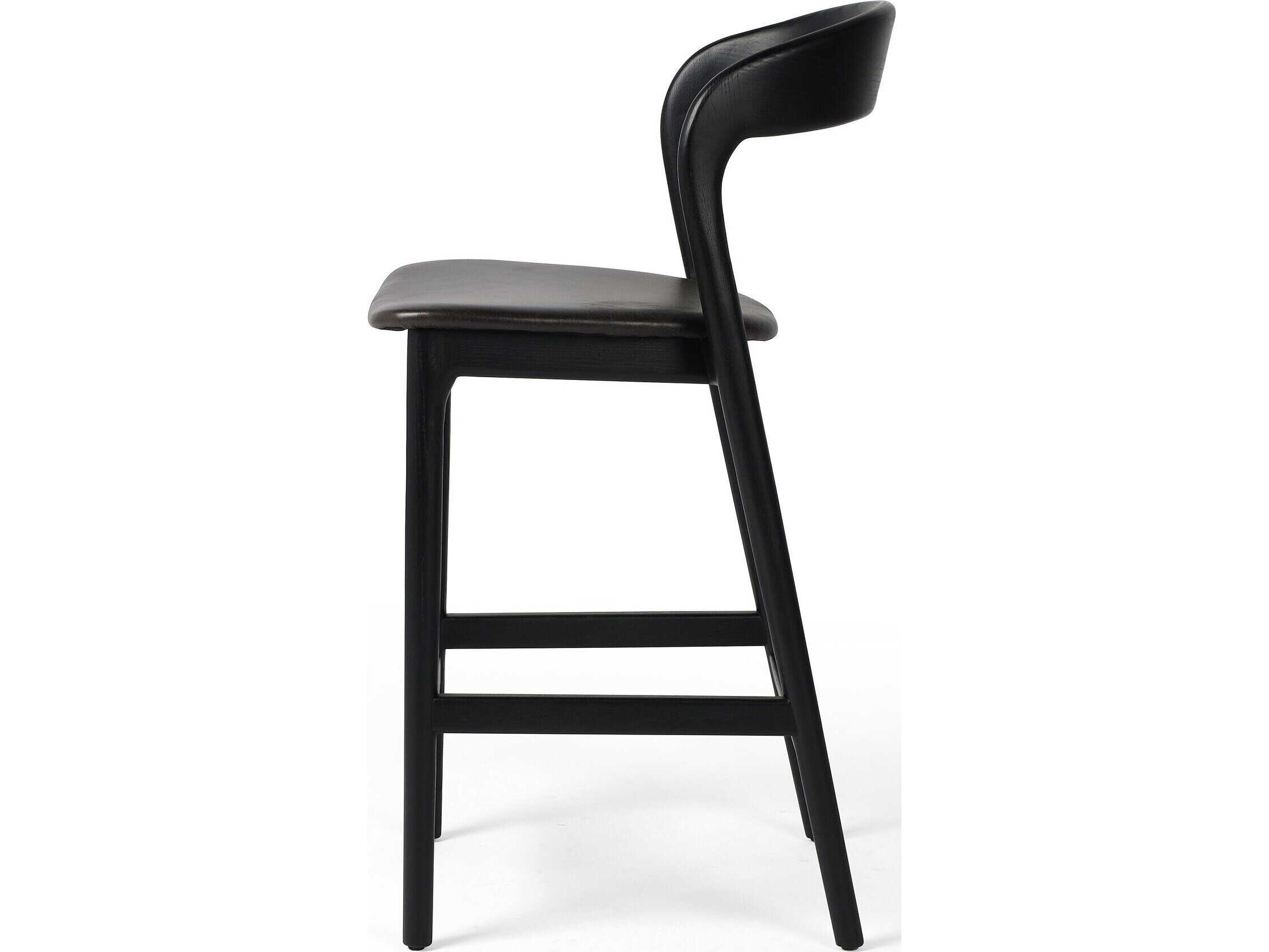 Four Hands Allston Amare Sonoma Black Leather Ash Wood Counter Stool