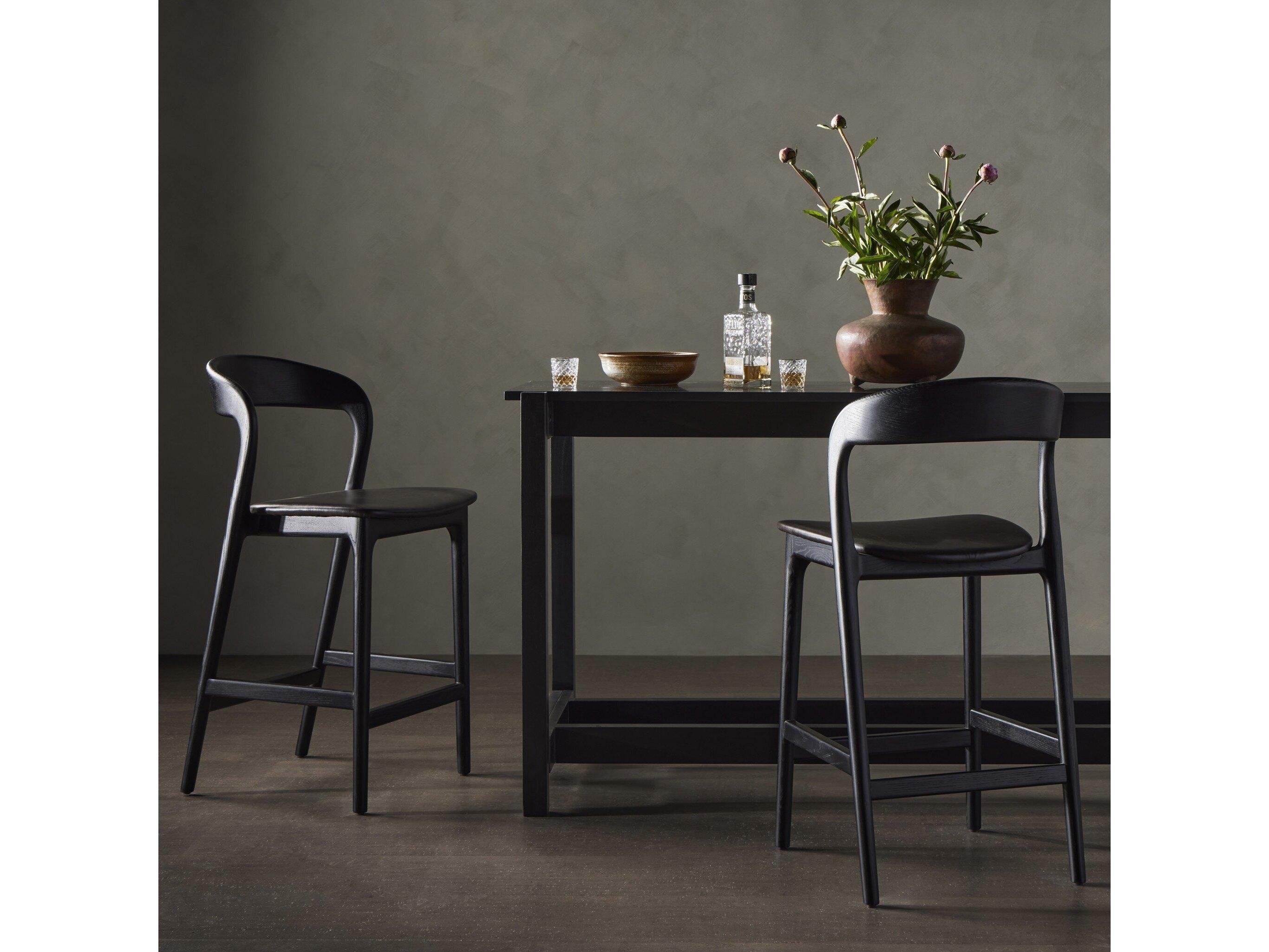 Four Hands Allston Amare Sonoma Black Leather Ash Wood Counter Stool