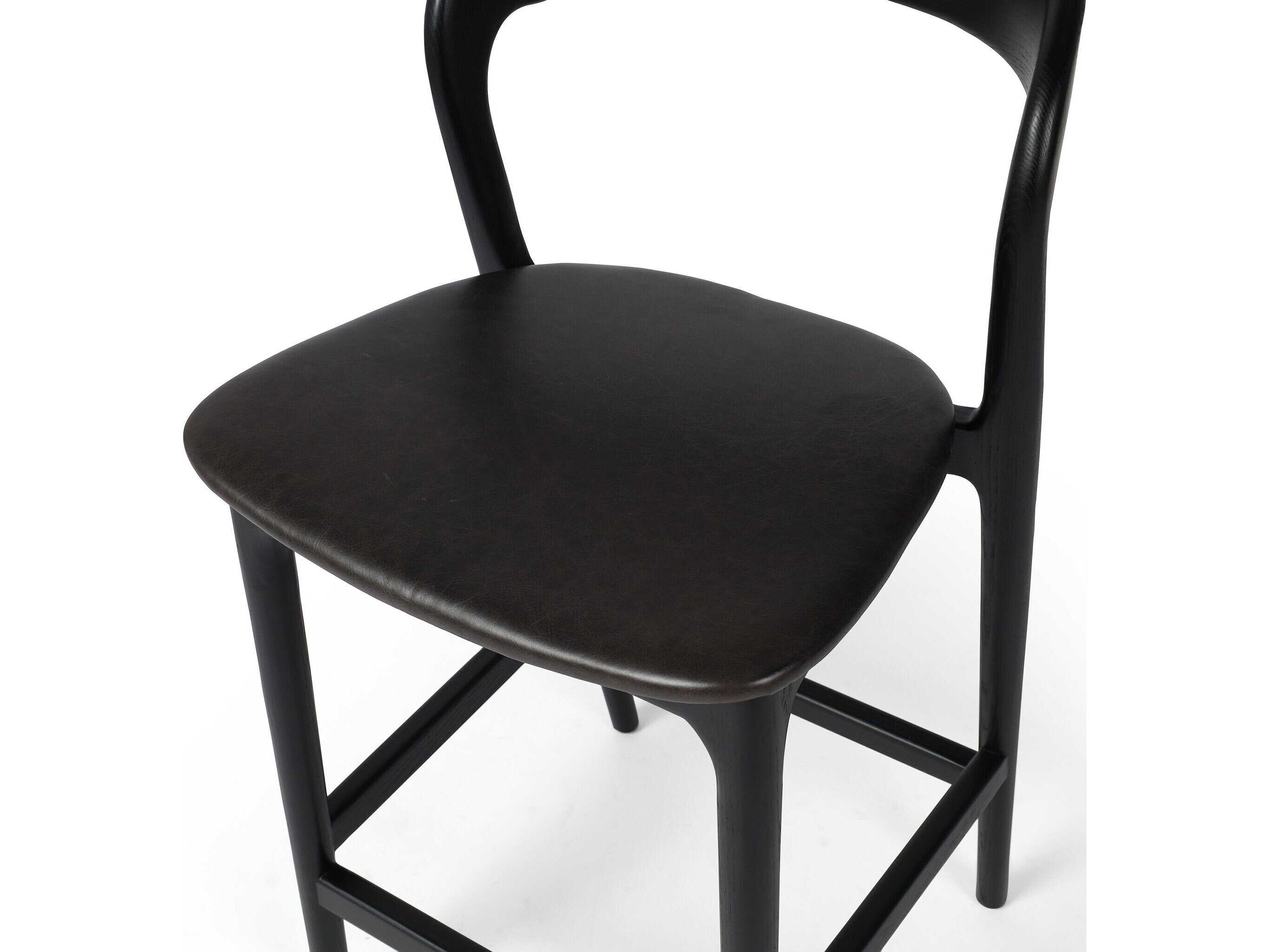 Four Hands Allston Amare Sonoma Black Leather Ash Wood Counter Stool