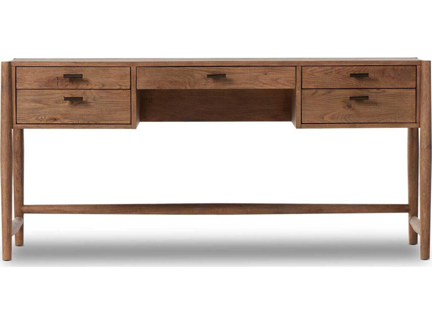 Four Hands Bolton Glenview Aged Bronze Weathered Oak Veneer Brown Wood Writing Desk