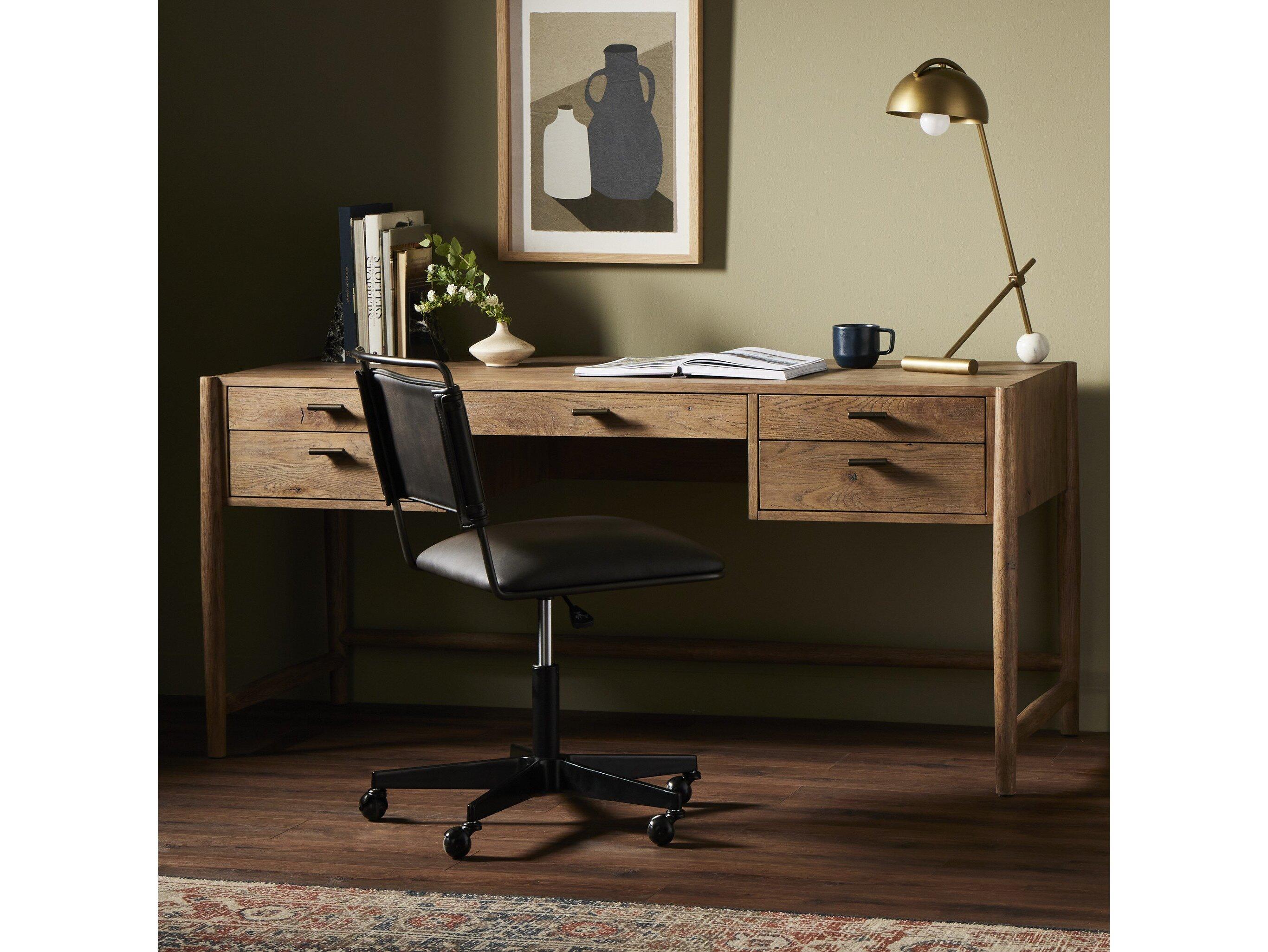 Four Hands Bolton Glenview Aged Bronze Weathered Oak Veneer Brown Wood Writing Desk