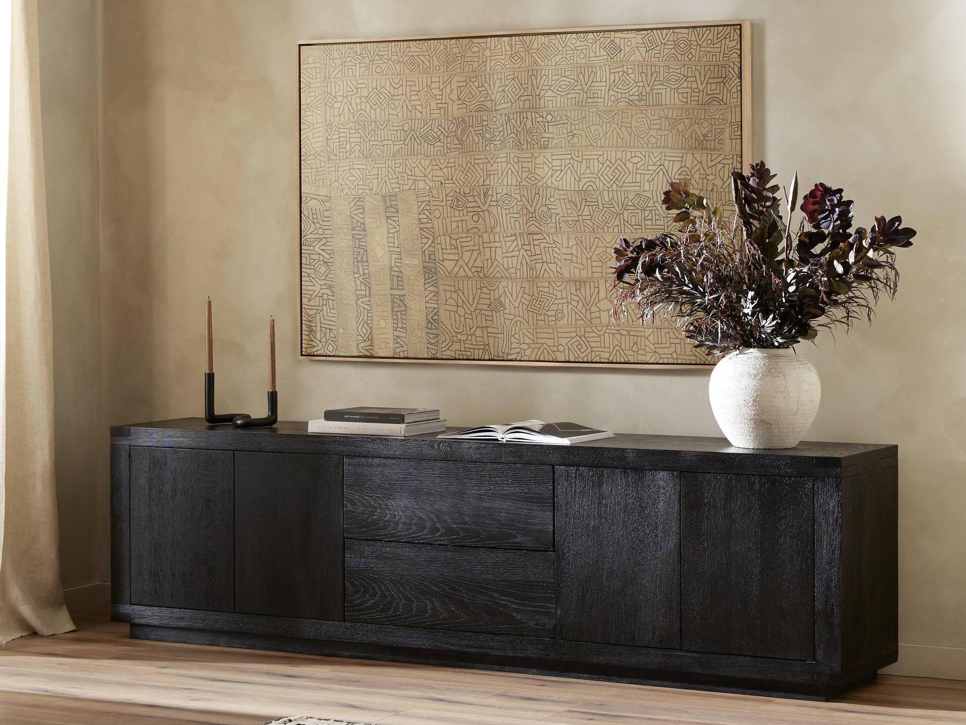 Four Hands Bennett 94" Oak Wood Worn Black Veneer Media Console