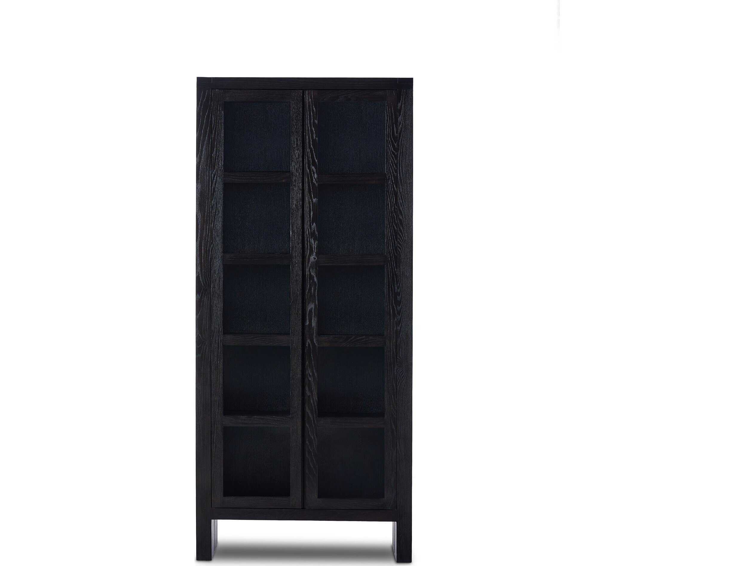 Four Hands Bennett Oak Wood Worn Black Veneer Display Cabinet