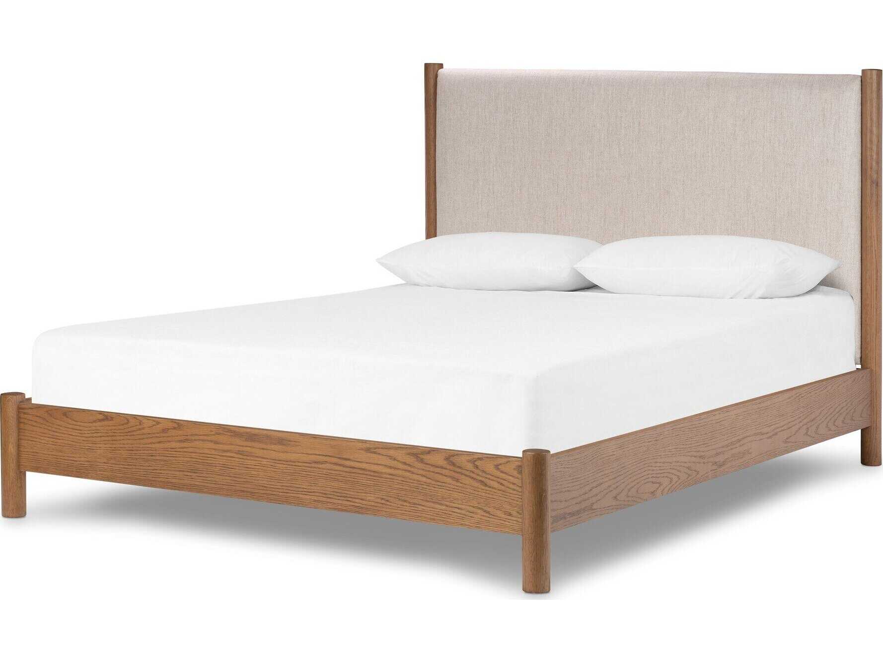 Four Hands Bolton Roark Beige Oak Wood Upholstered Queen Platform Bed