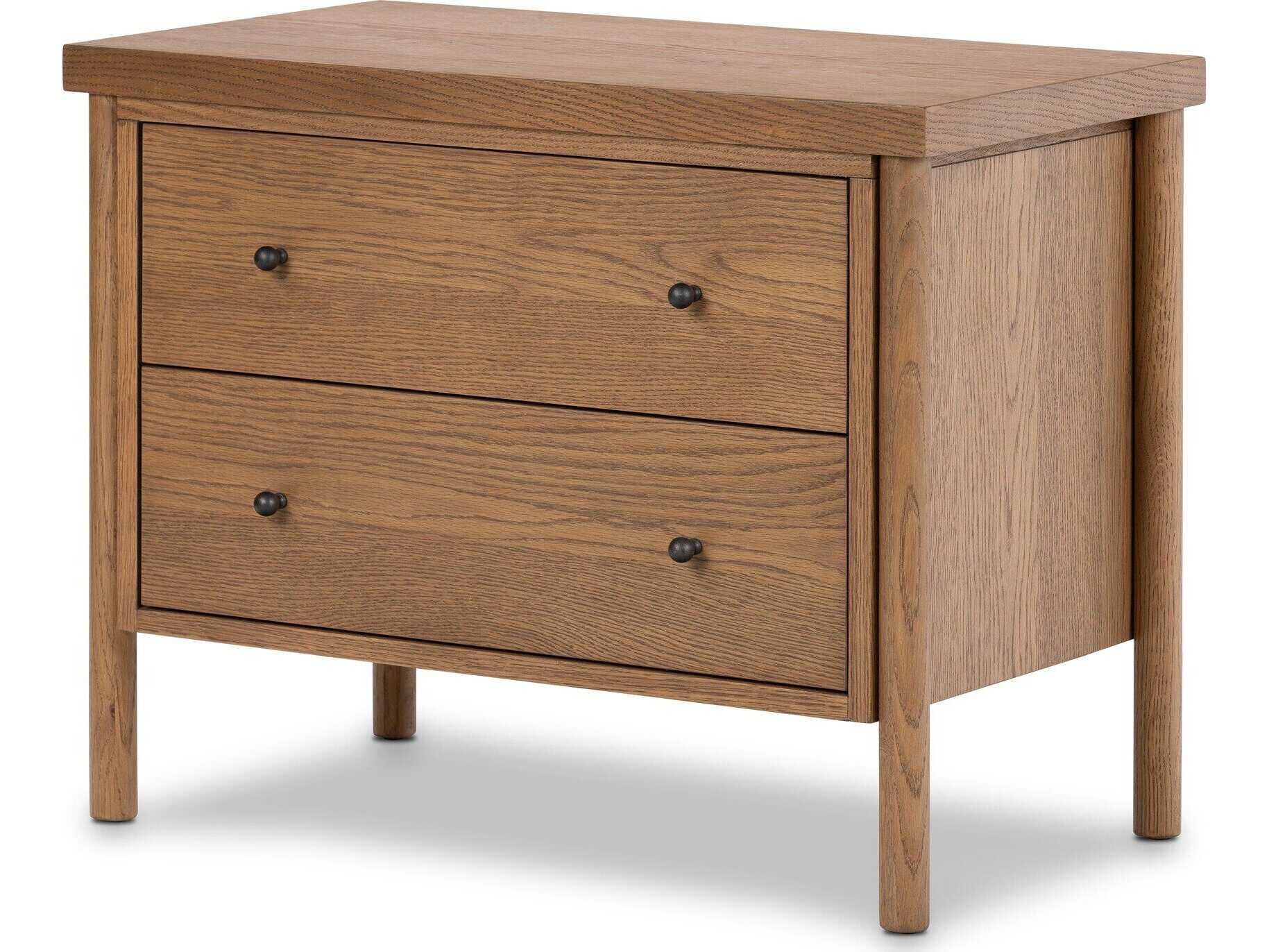 Four Hands Bolton Roark 2-Drawers Brown Oak Wood Nightstand