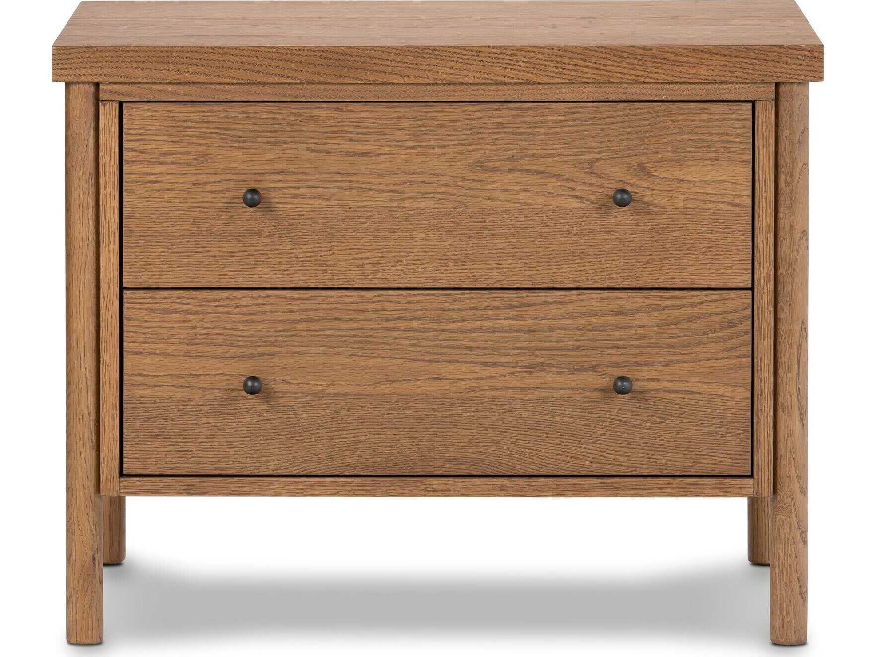 Four Hands Bolton Roark 2-Drawers Brown Oak Wood Nightstand