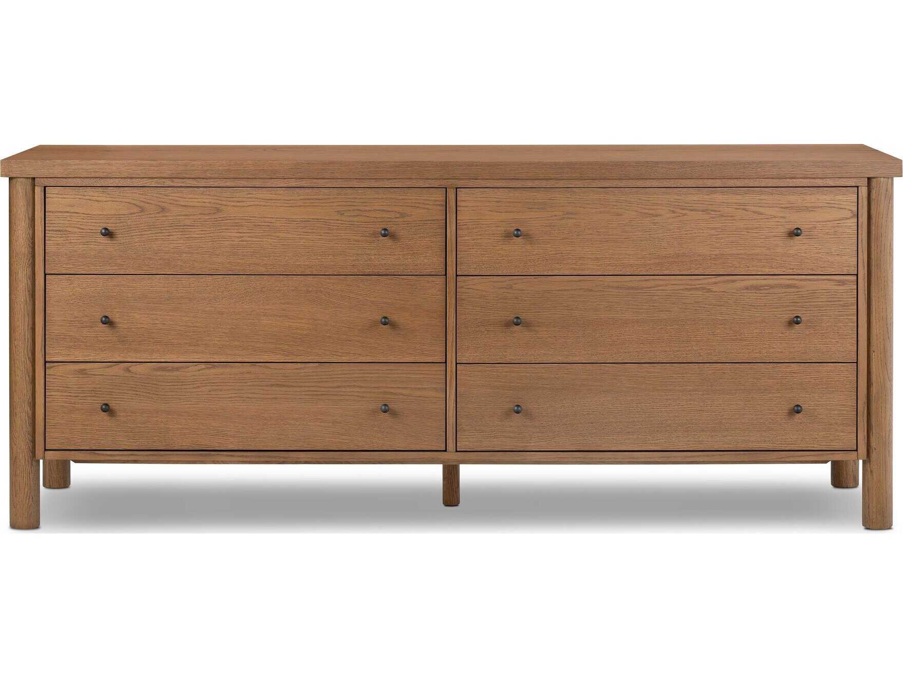 Four Hands Bolton Roark 6-Drawers Brown Oak Wood Double Dresser