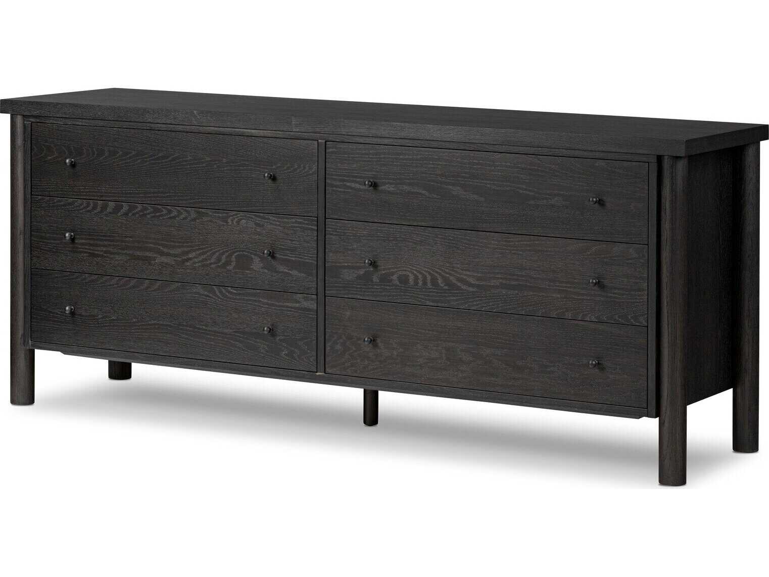 Four Hands Bolton Roark Ebony Oak Veneer Oak Wood 6 Drawer Dresser
