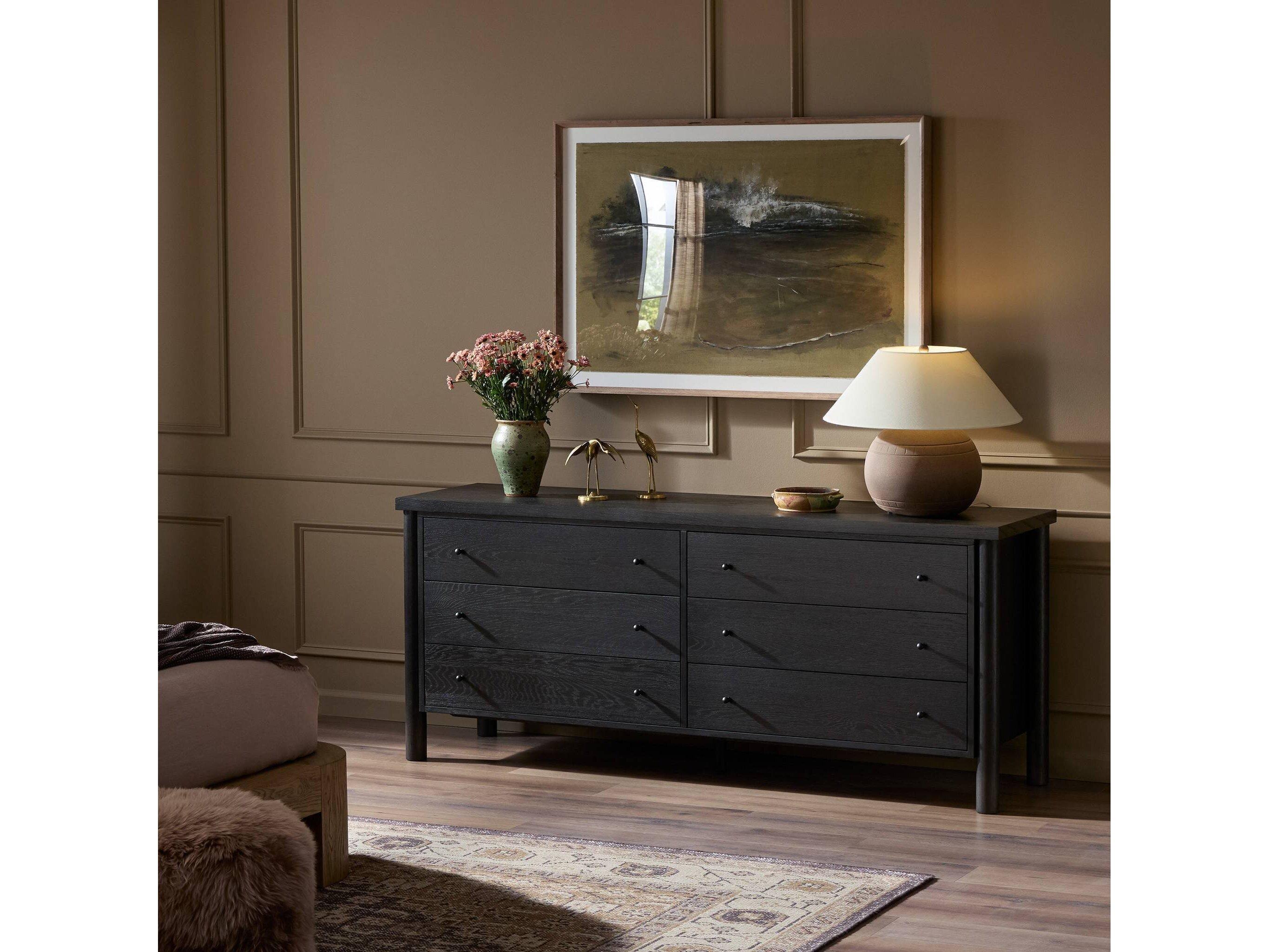 Four Hands Bolton Roark Ebony Oak Veneer Oak Wood 6 Drawer Dresser