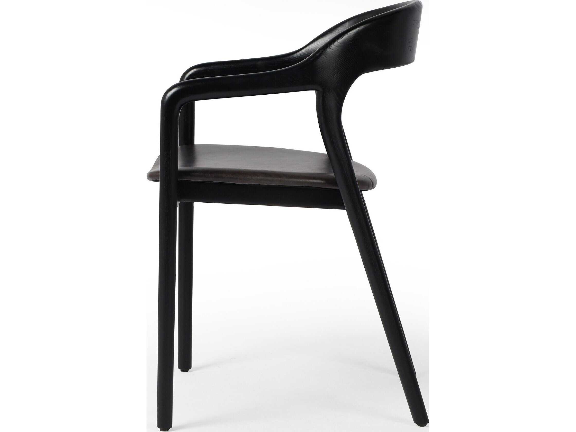 Four Hands Allston Amare Leather Ash Wood Black Upholstered Arm Dining Chair