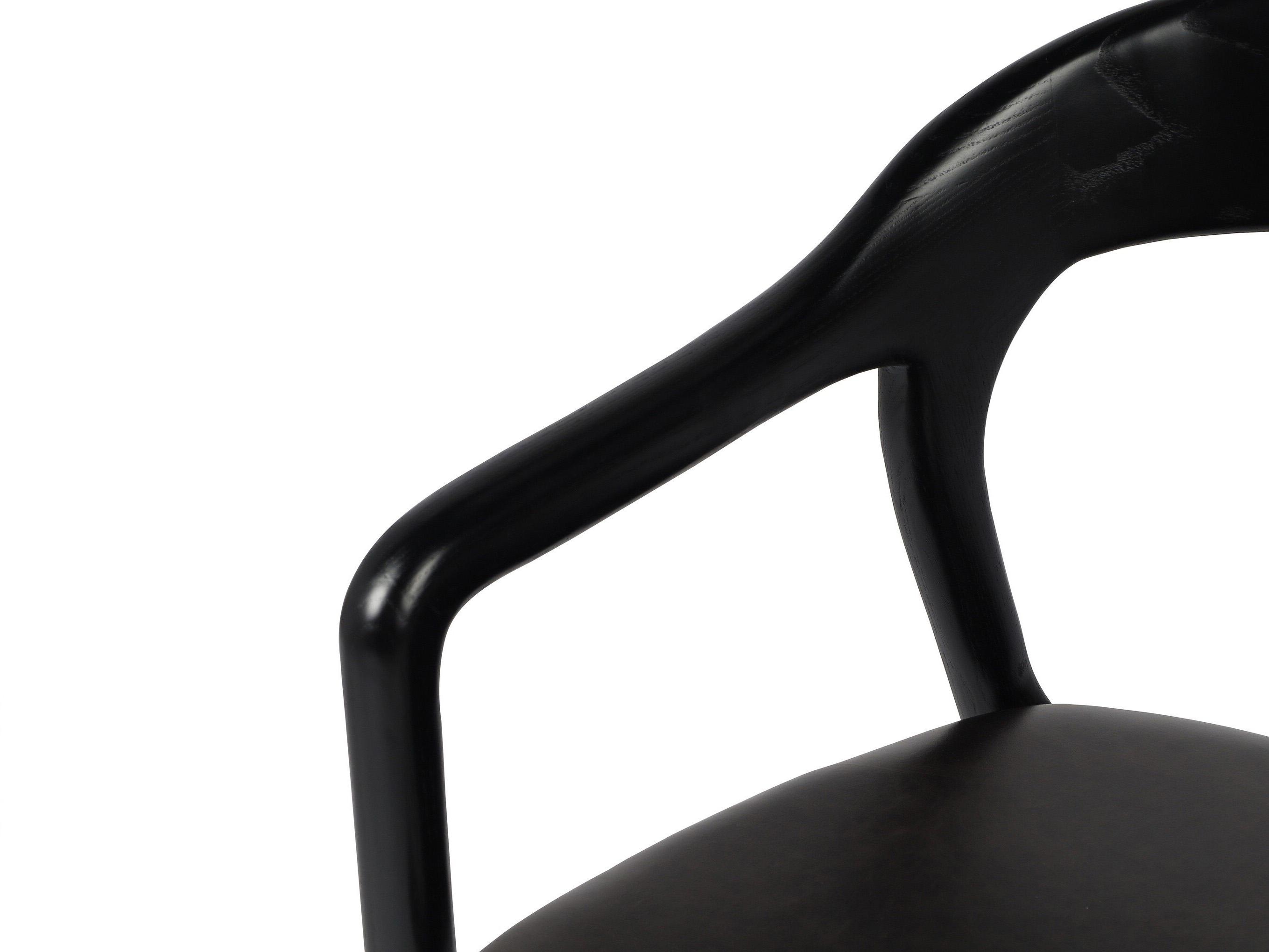 Four Hands Allston Amare Leather Ash Wood Black Upholstered Arm Dining Chair