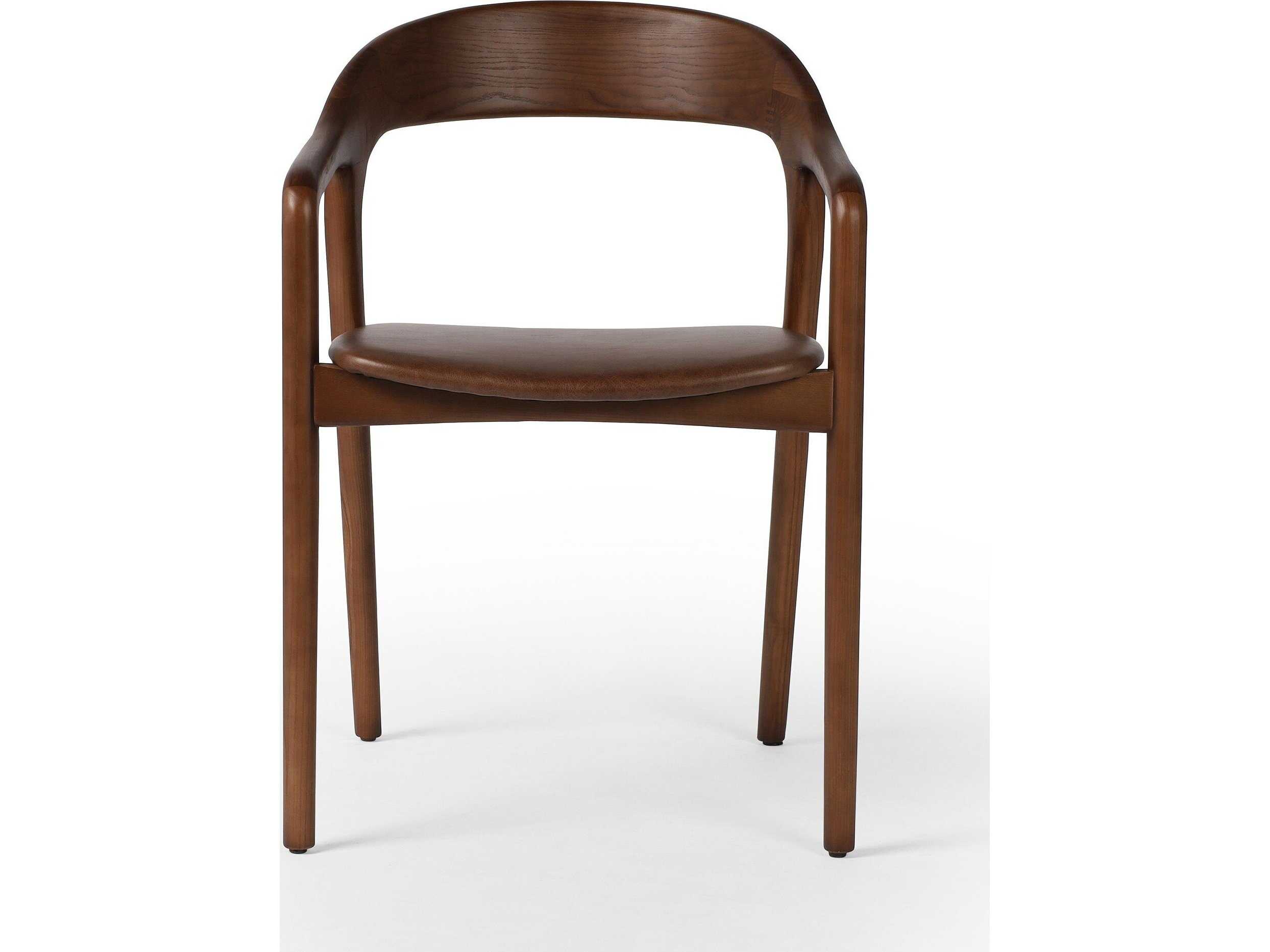 Four Hands Allston Amare Leather Ash Wood Brown Upholstered Arm Dining Chair