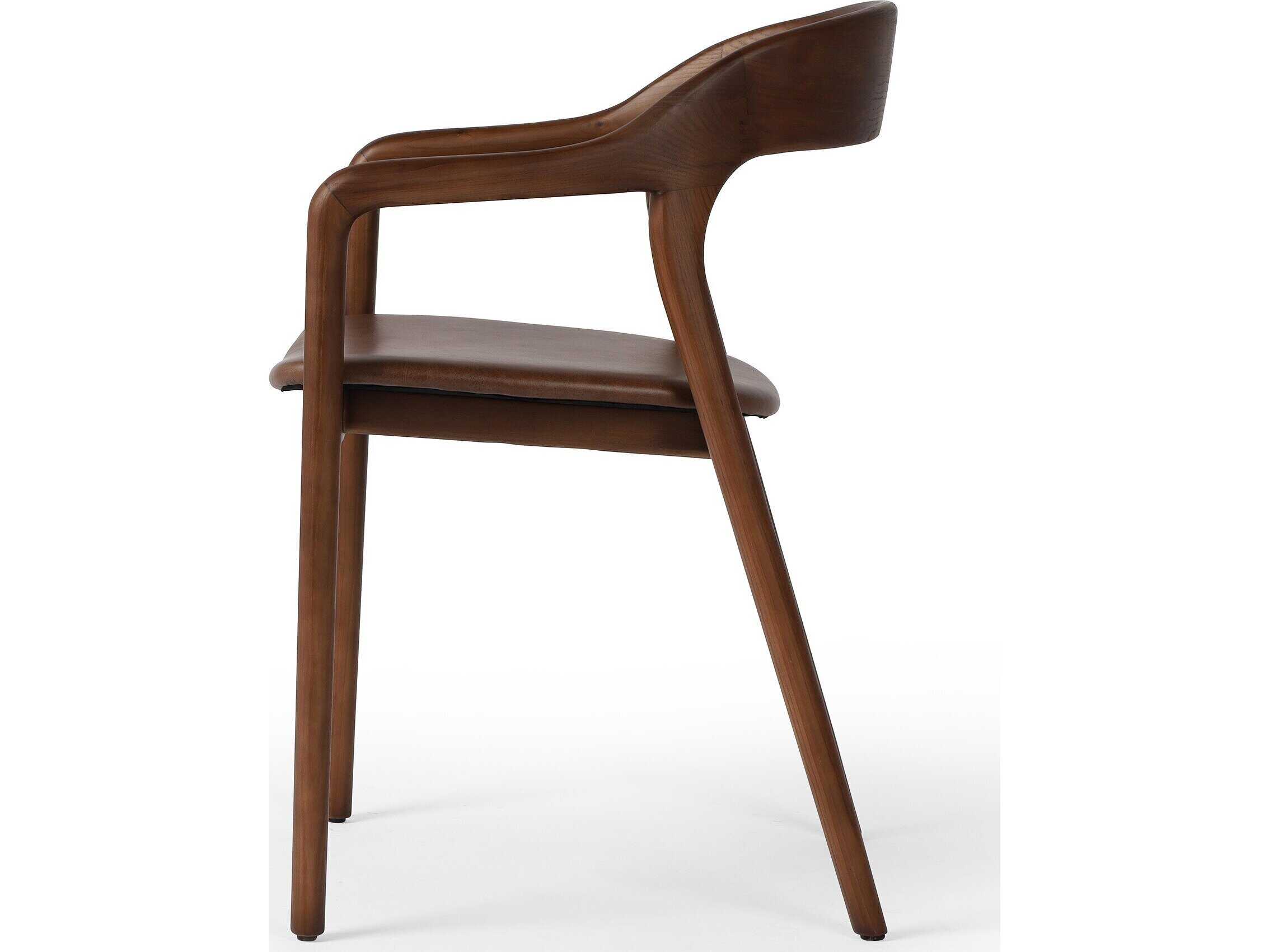 Four Hands Allston Amare Leather Ash Wood Brown Upholstered Arm Dining Chair