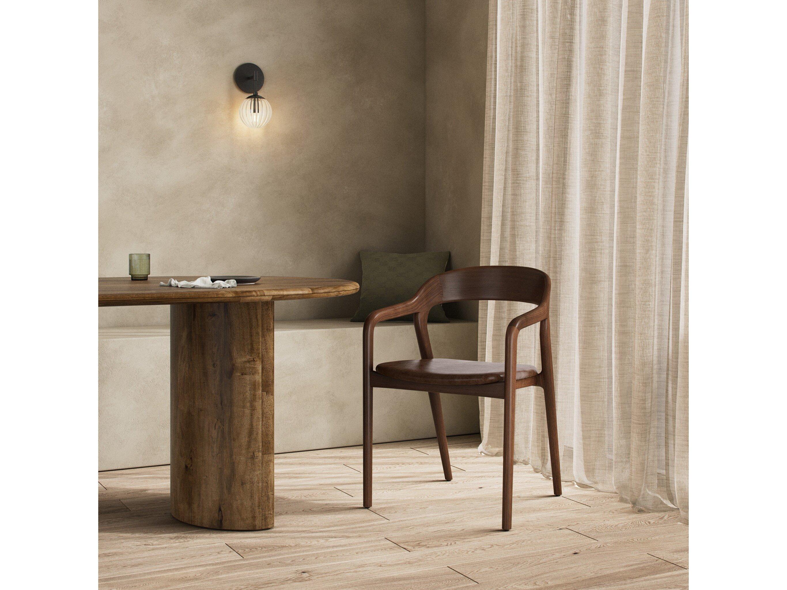 Four Hands Allston Amare Leather Ash Wood Brown Upholstered Arm Dining Chair