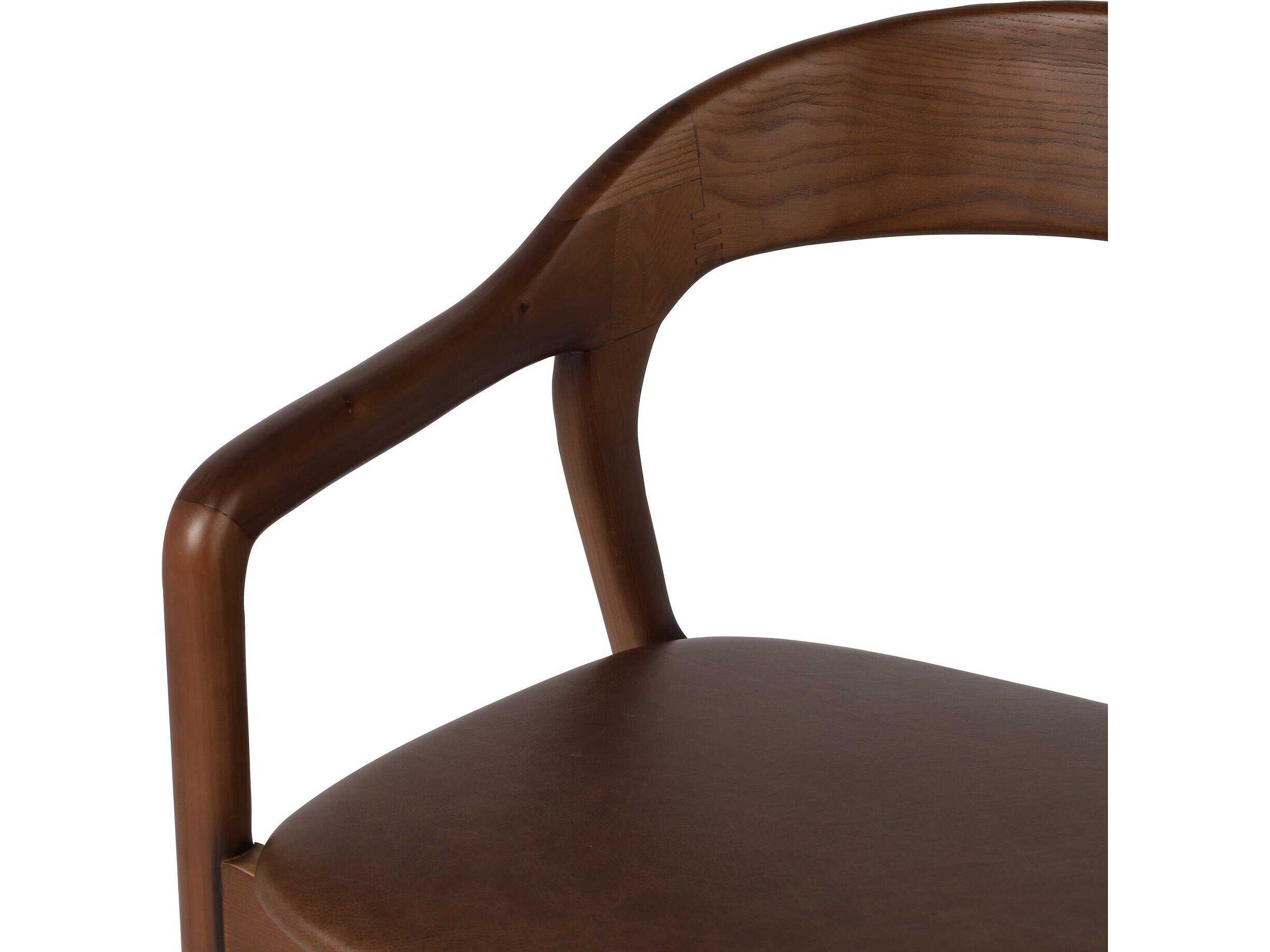 Four Hands Allston Amare Leather Ash Wood Brown Upholstered Arm Dining Chair