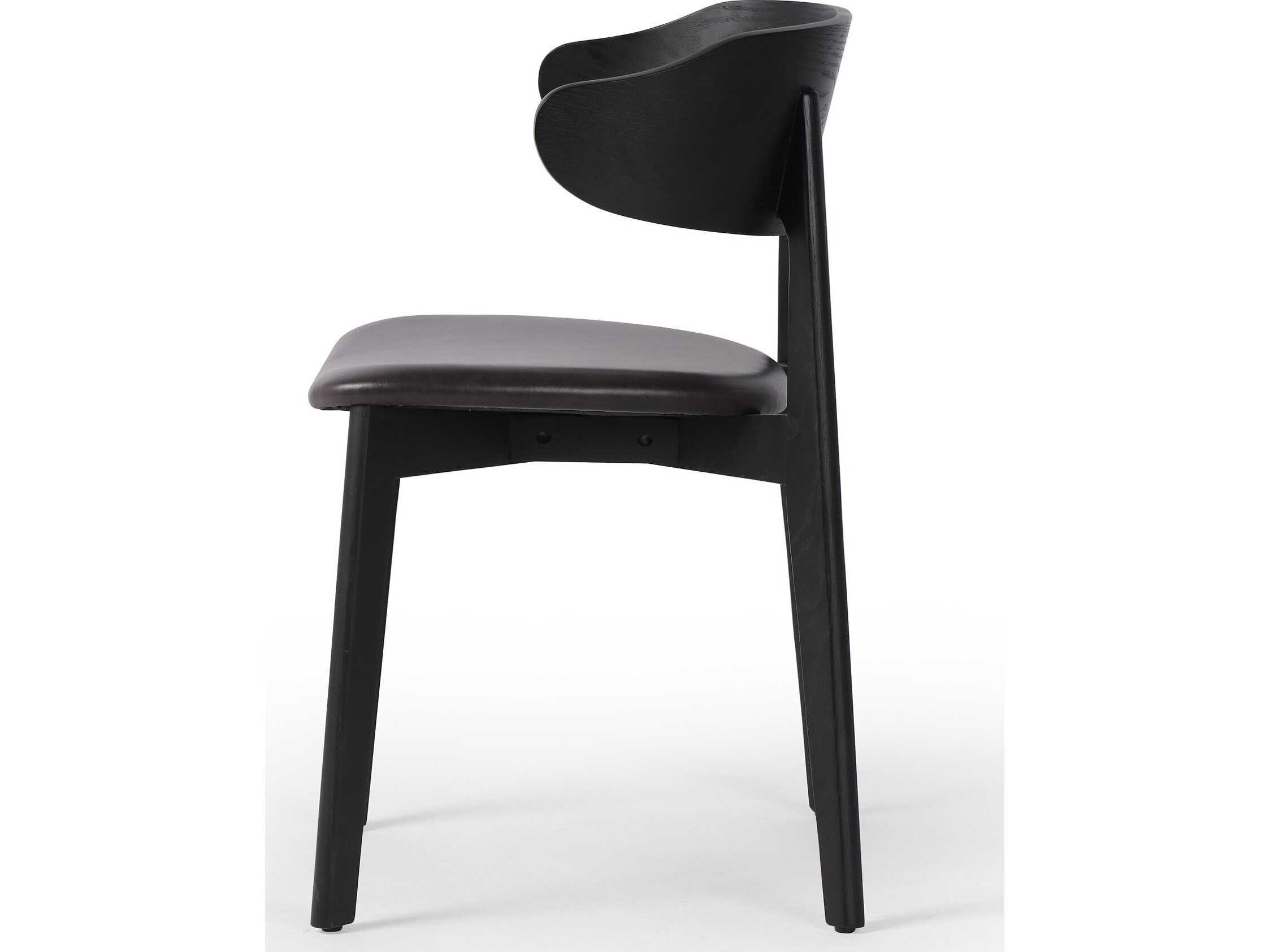 Four Hands Allston Franco Leather Ash Wood Black Upholstered Side Dining Chair