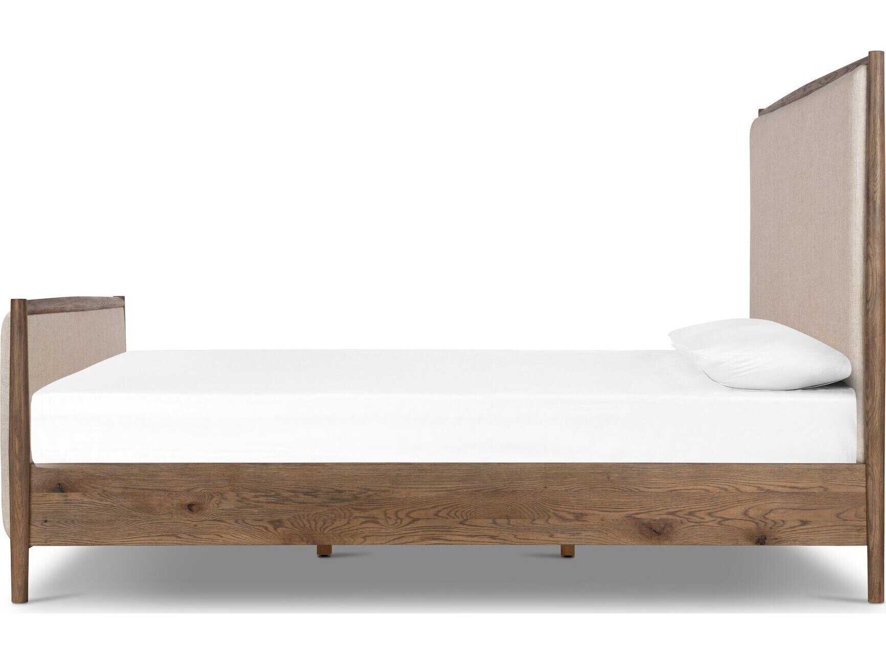 Four Hands Bolton Glenview Essence Natural Weathered Oak Beige Wood Upholstered King Panel Bed