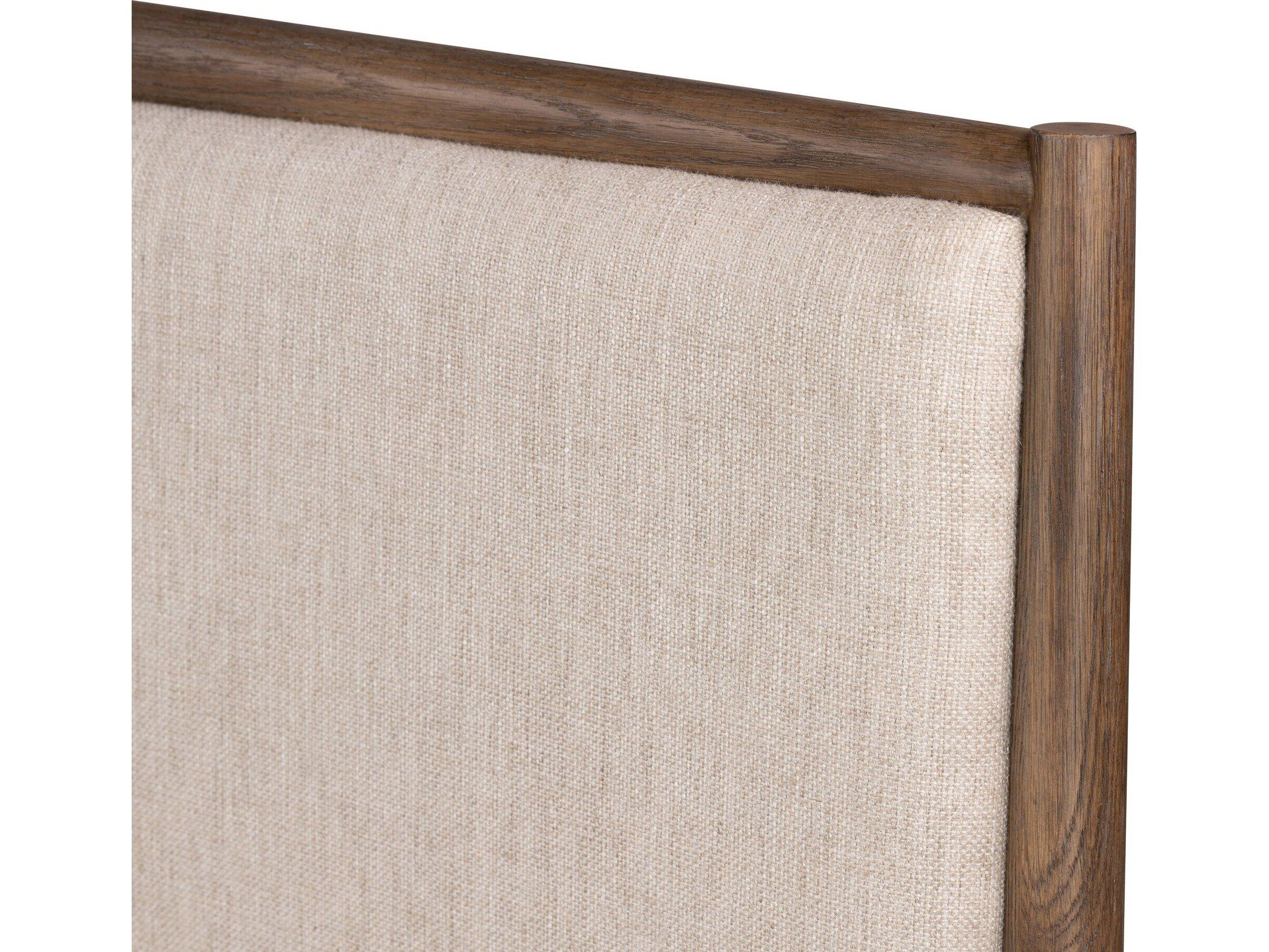 Four Hands Bolton Glenview Essence Natural Weathered Oak Beige Wood Upholstered King Panel Bed