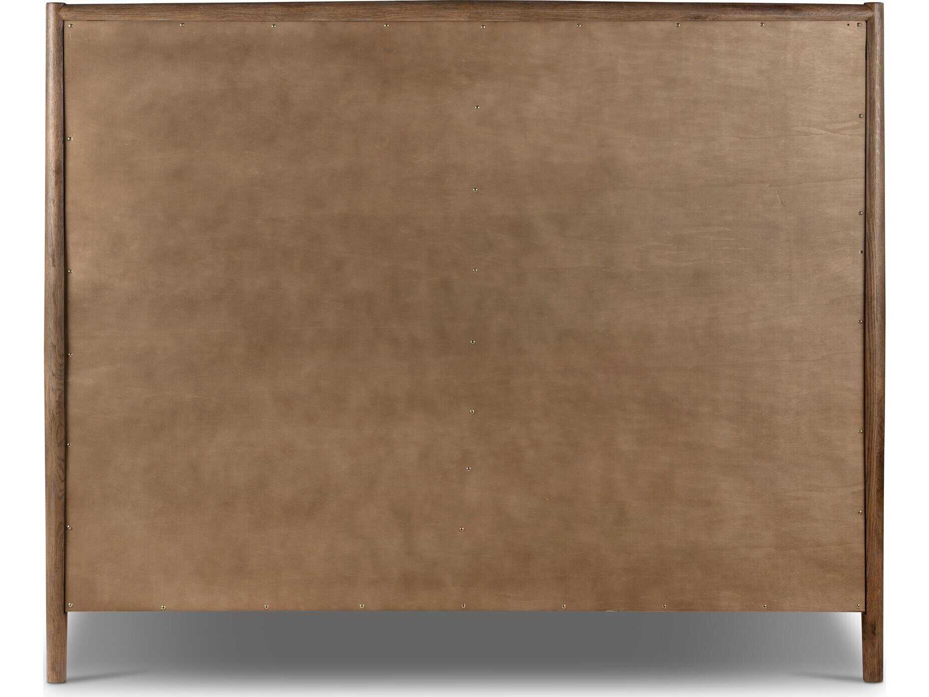 Four Hands Bolton Glenview Essence Natural Weathered Oak Beige Wood Upholstered King Panel Bed