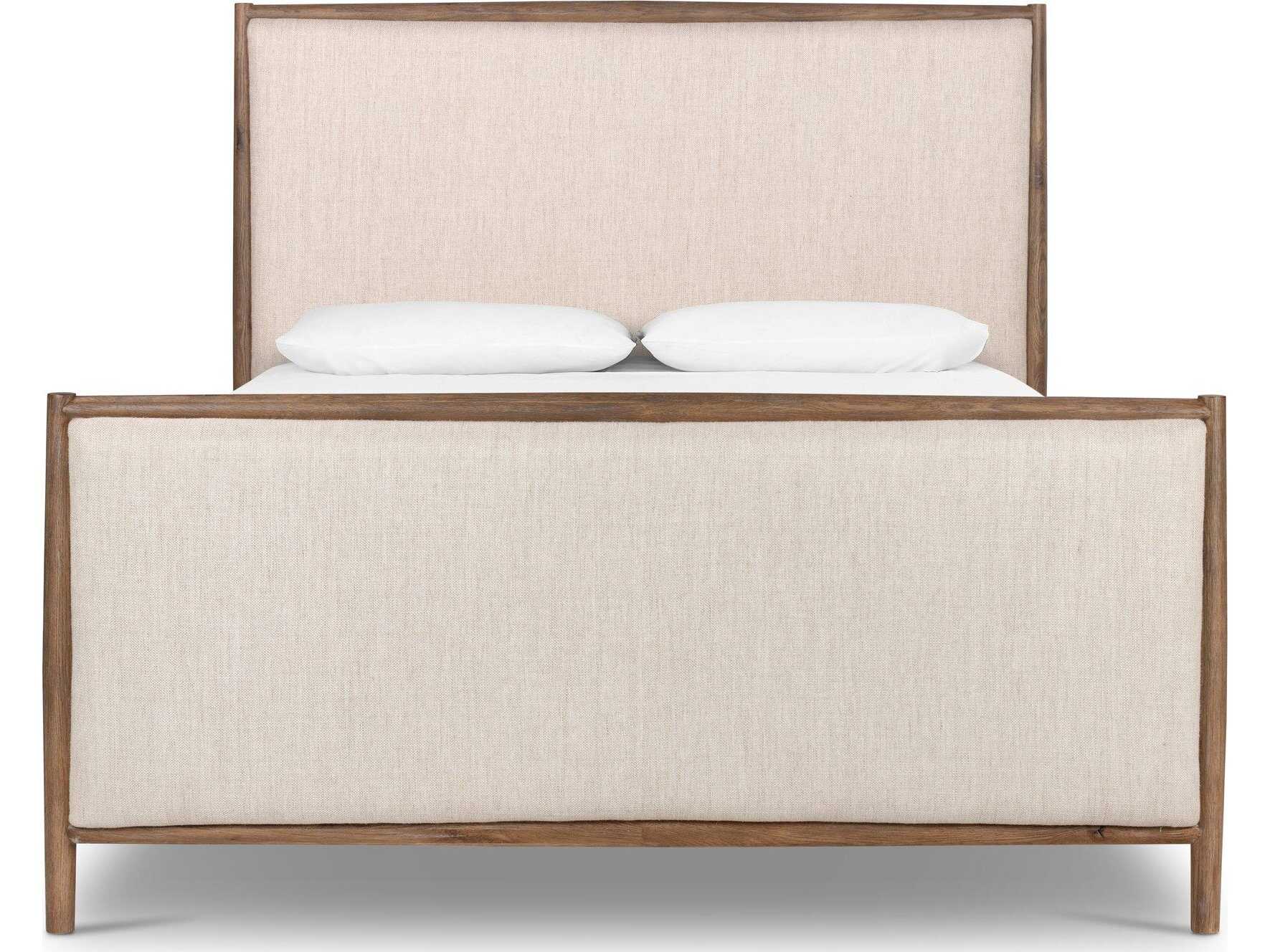 Four Hands Bolton Glenview Essence Natural Weathered Oak Beige Wood Upholstered Queen Panel Bed