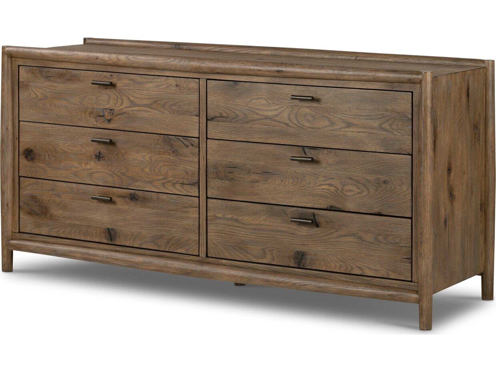 Four Hands Bolton Glenview 6-Drawers Brown Oak Wood Double Dresser