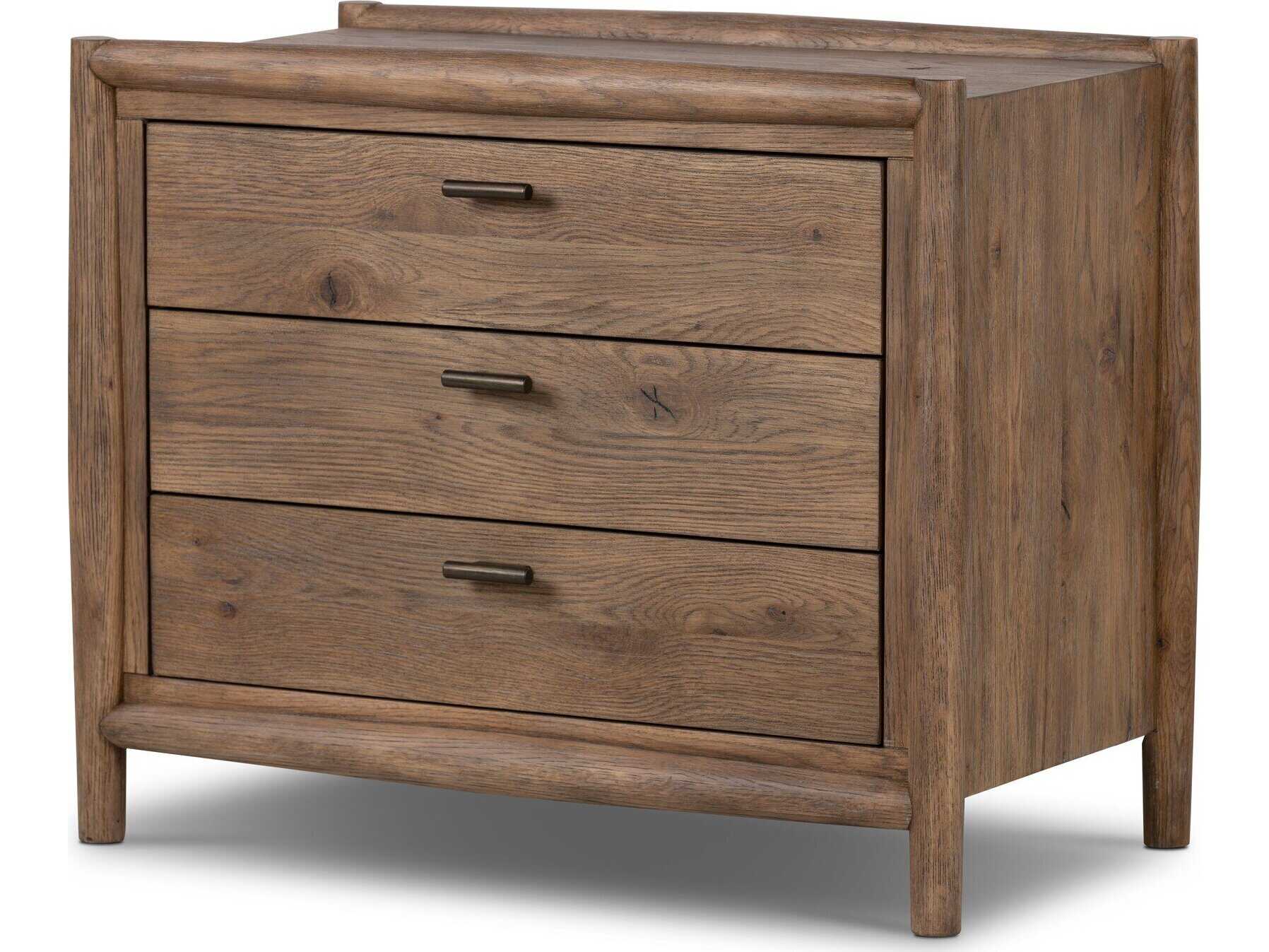 Four Hands Bolton Glenview 3-Drawers Brown Oak Wood Nightstand