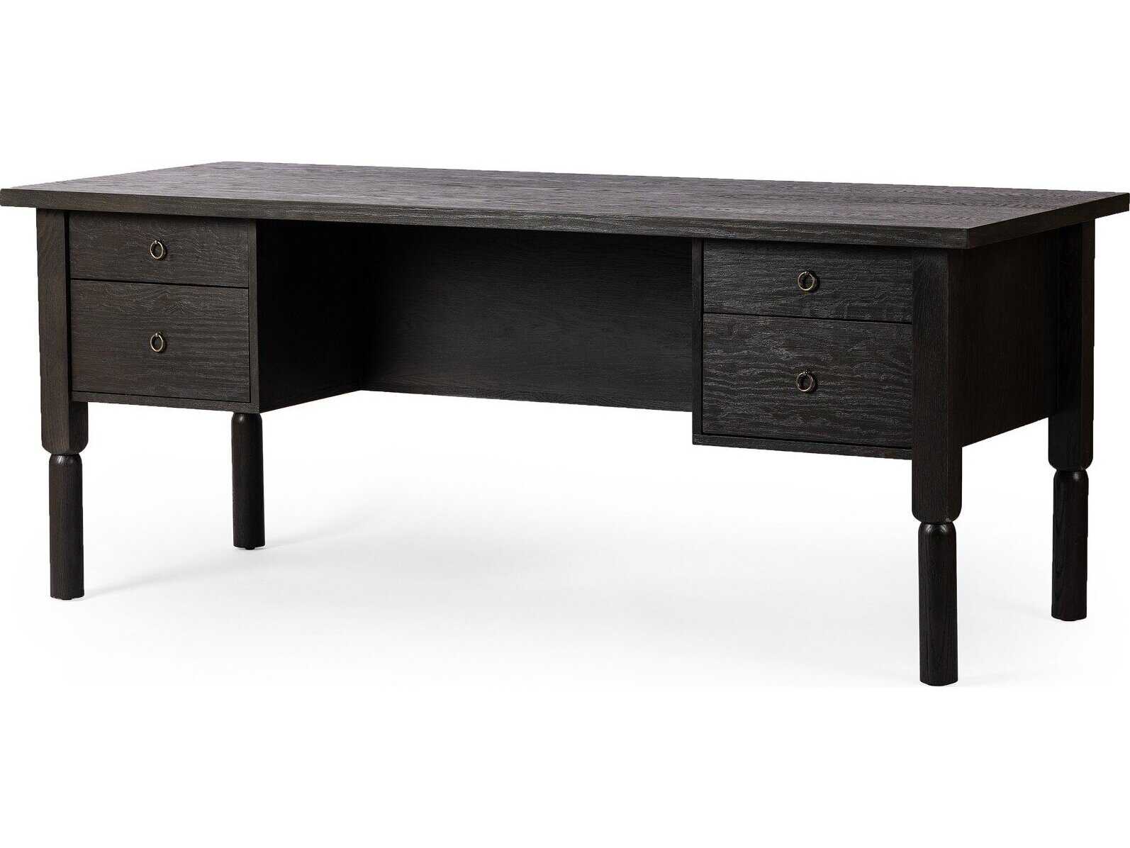 Four Hands Wells Concord Charcoal Oak Bronze Zinc Black Wood Writing Desk