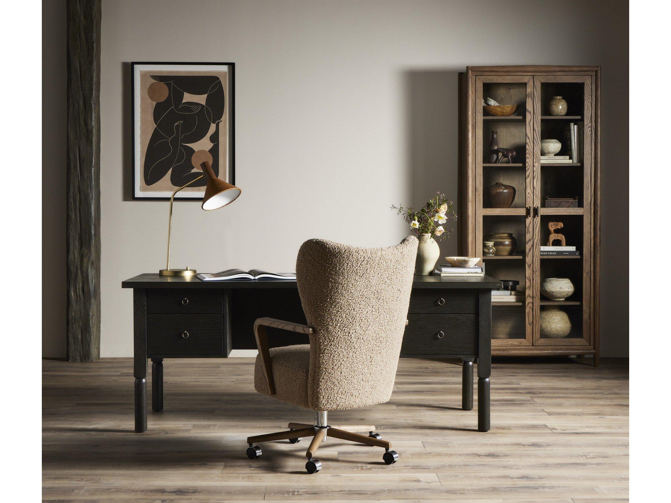 Four Hands Wells Concord Charcoal Oak Bronze Zinc Black Wood Writing Desk