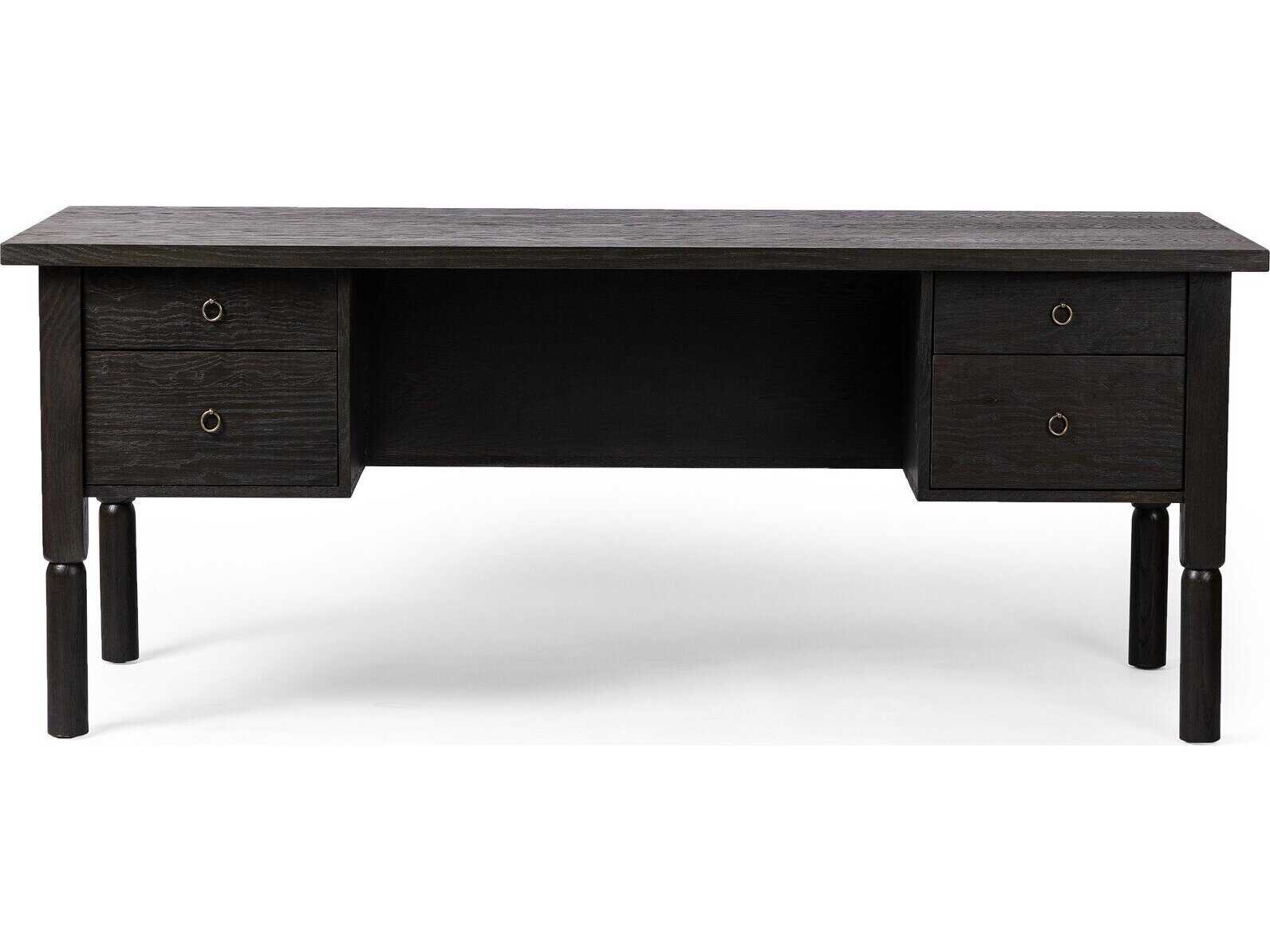 Four Hands Wells Concord Charcoal Oak Bronze Zinc Black Wood Writing Desk