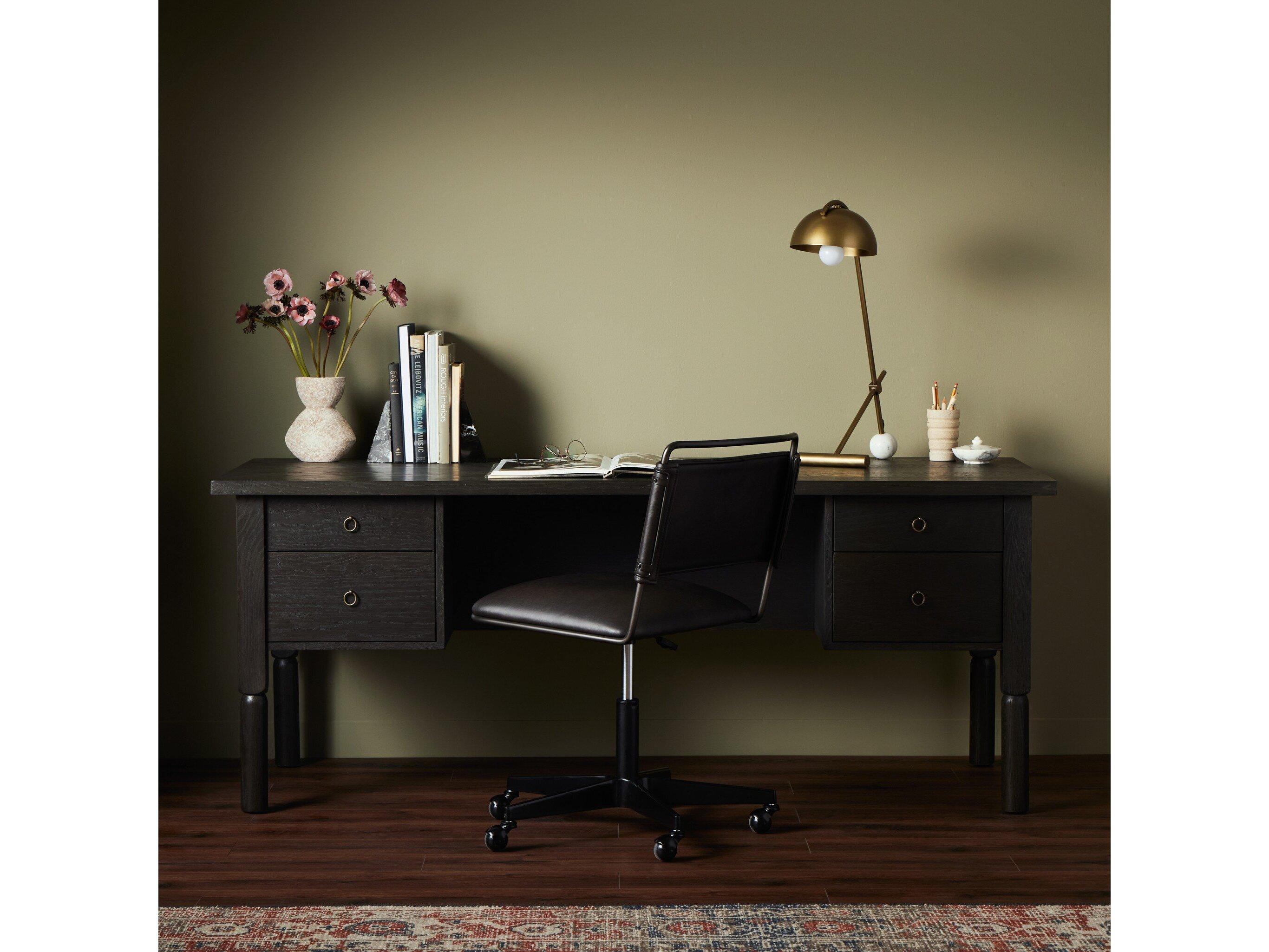 Four Hands Wells Concord Charcoal Oak Bronze Zinc Black Wood Writing Desk
