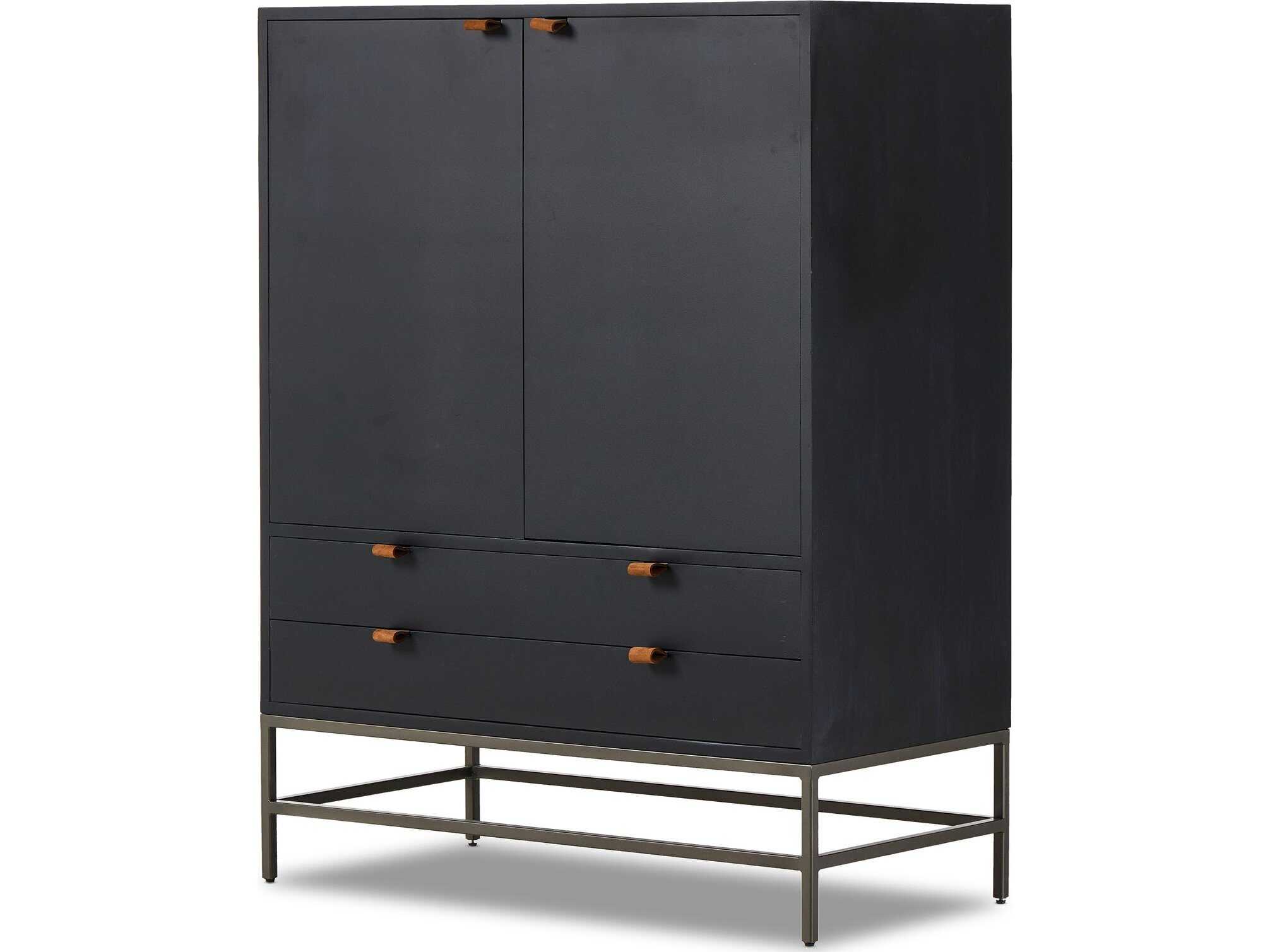 Four Hands Fulton Black Poplar Wood Bar Cabinet