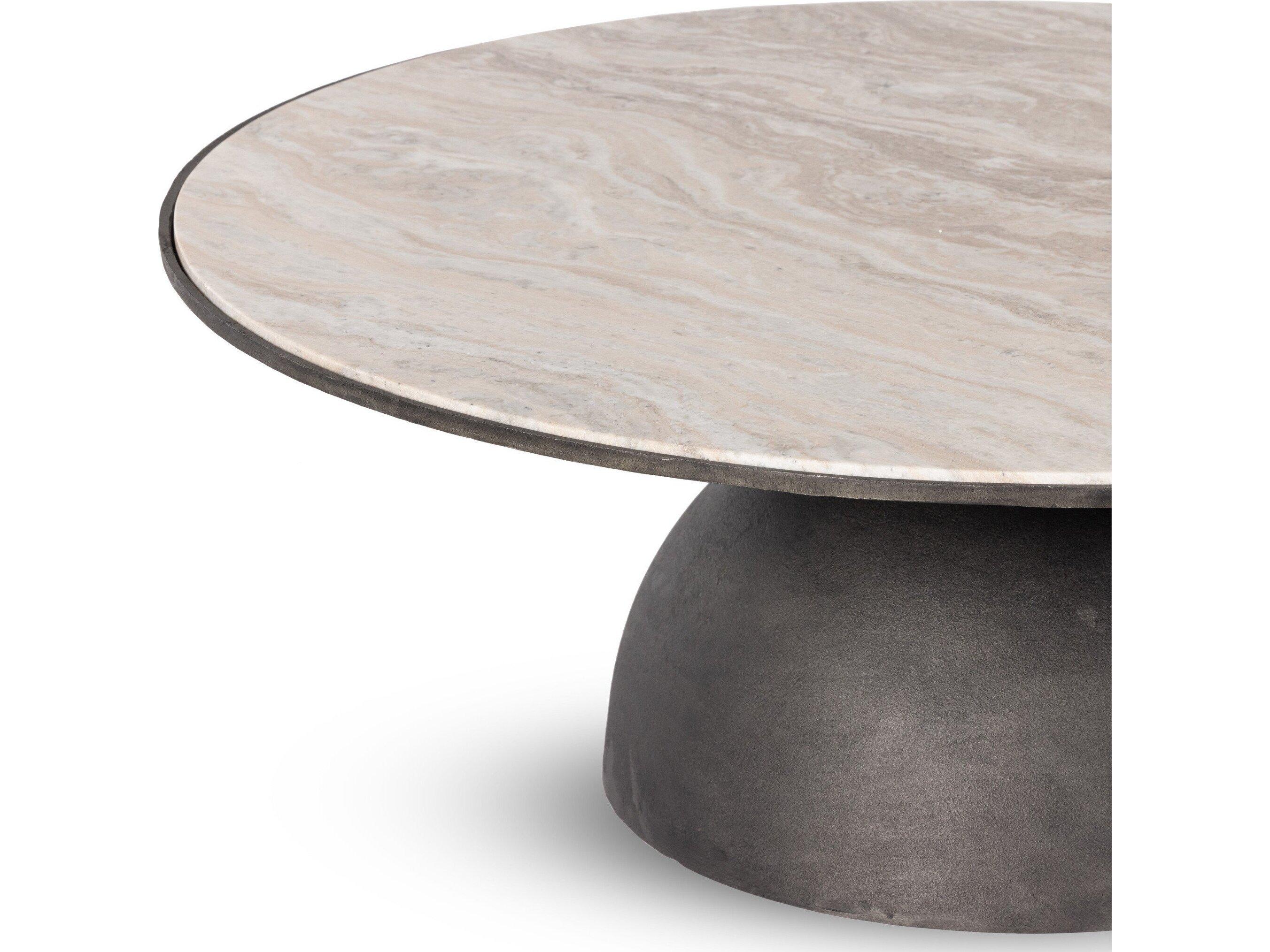 Four Hands Marlow Corbett Round Hammered Grey Creamy Taupe Marble Coffee Table