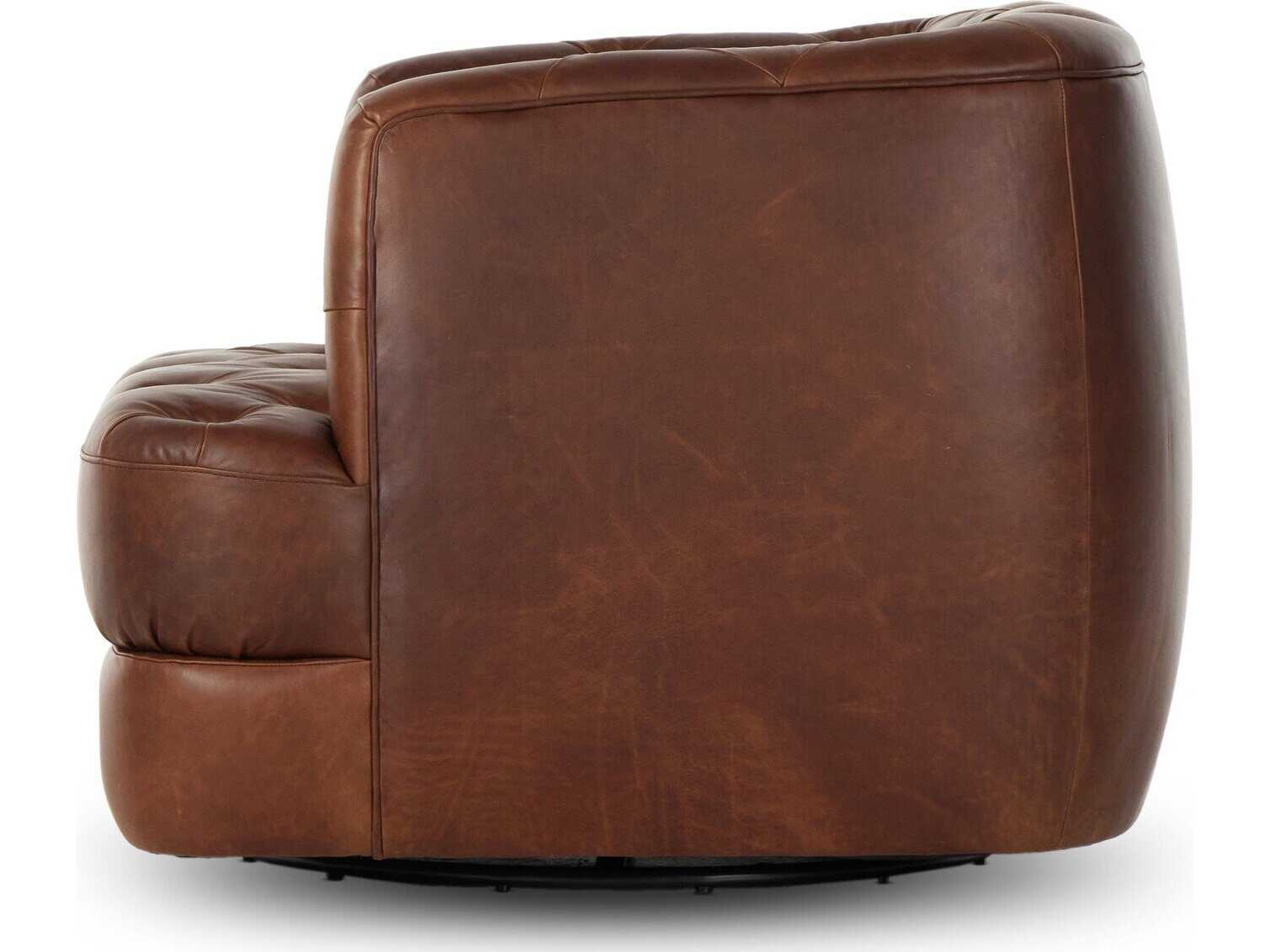 Four Hands Kensington Paul Swivel Brown Leather Accent Chair