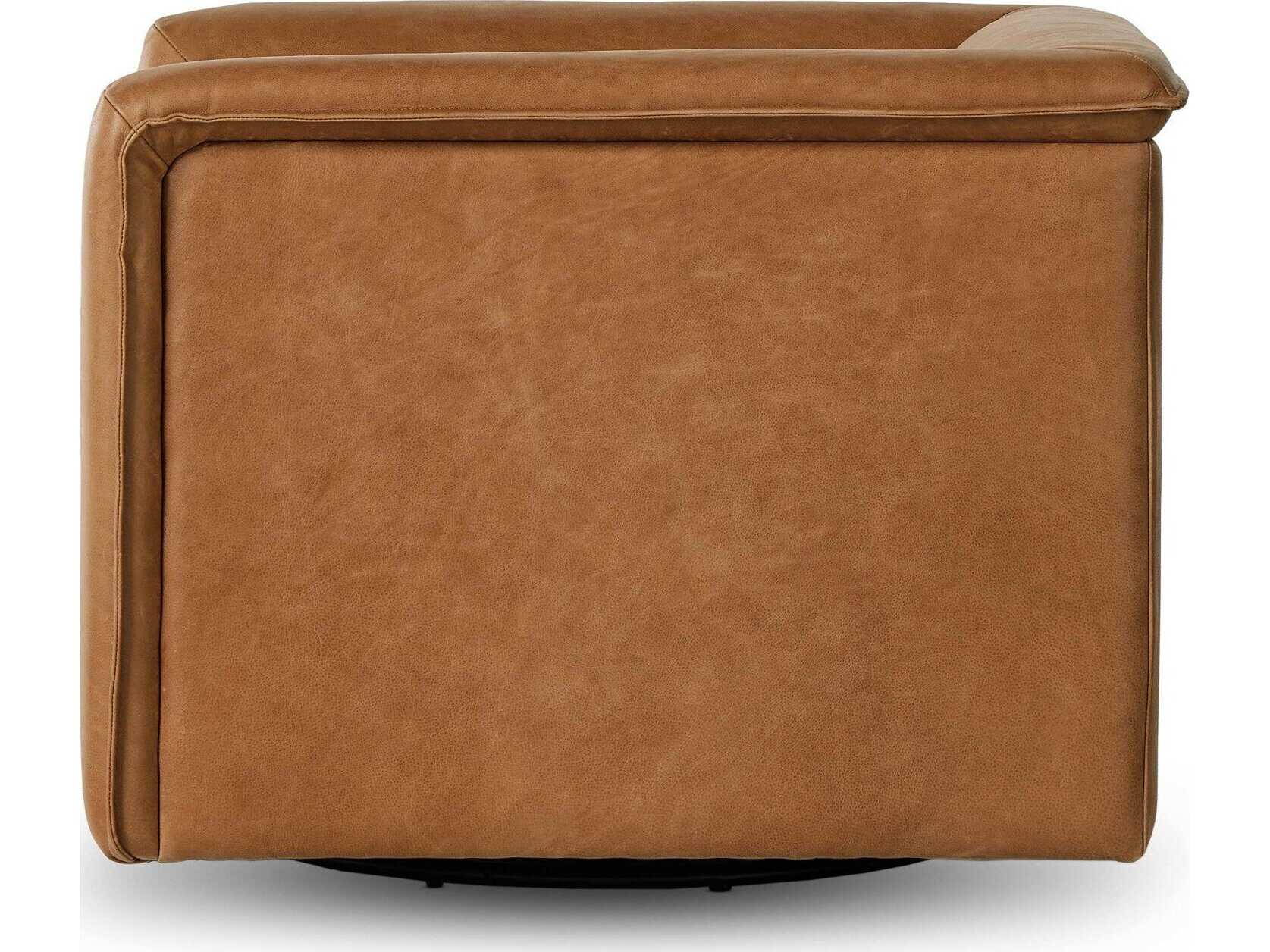 Four Hands Kensington Wellborn Swivel Brown Leather Accent Chair