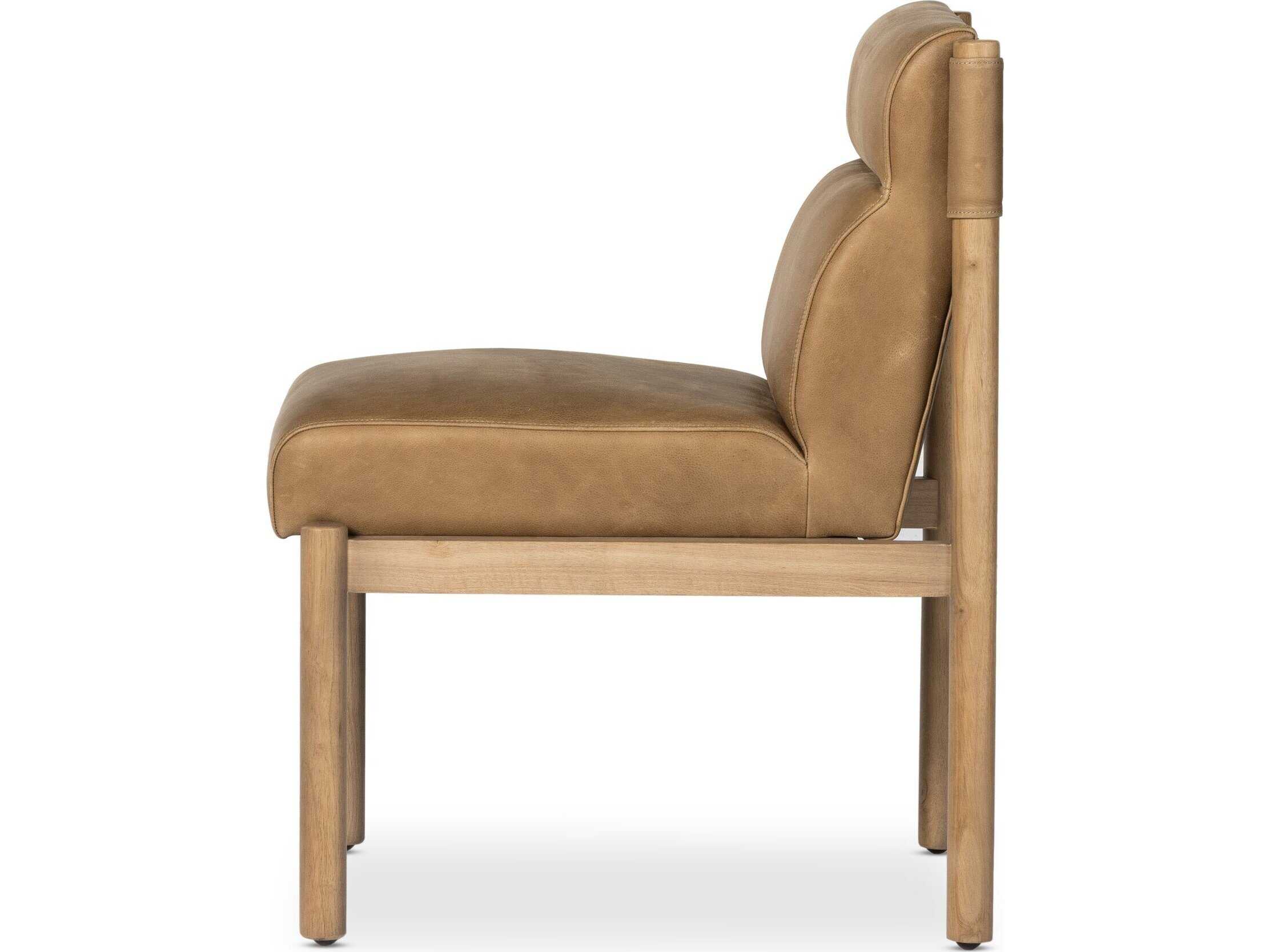 Four Hands Caswell Kiano Leather Parrawood Brown Upholstered Side Dining Chair