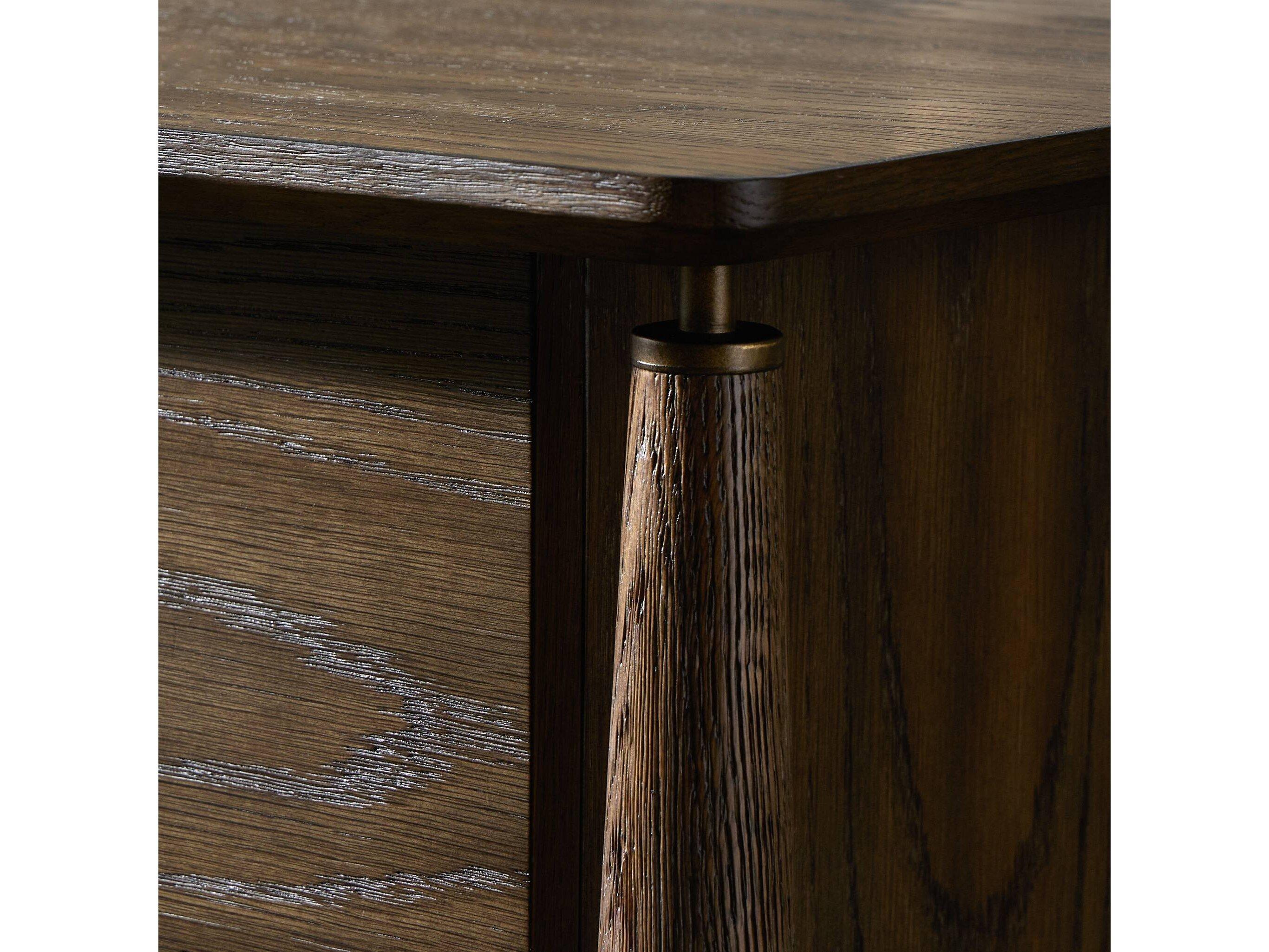 Four Hands Haiden Aged Oak Veneer Rubbed Bronze Brown Wood Executive Desk