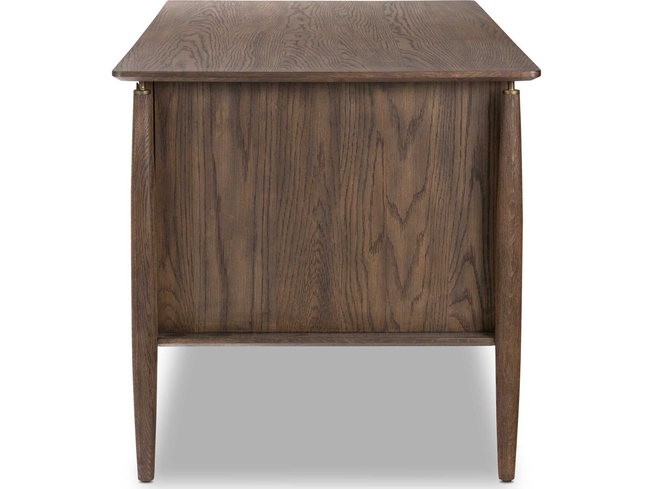 Four Hands Haiden Aged Oak Veneer Rubbed Bronze Brown Wood Executive Desk