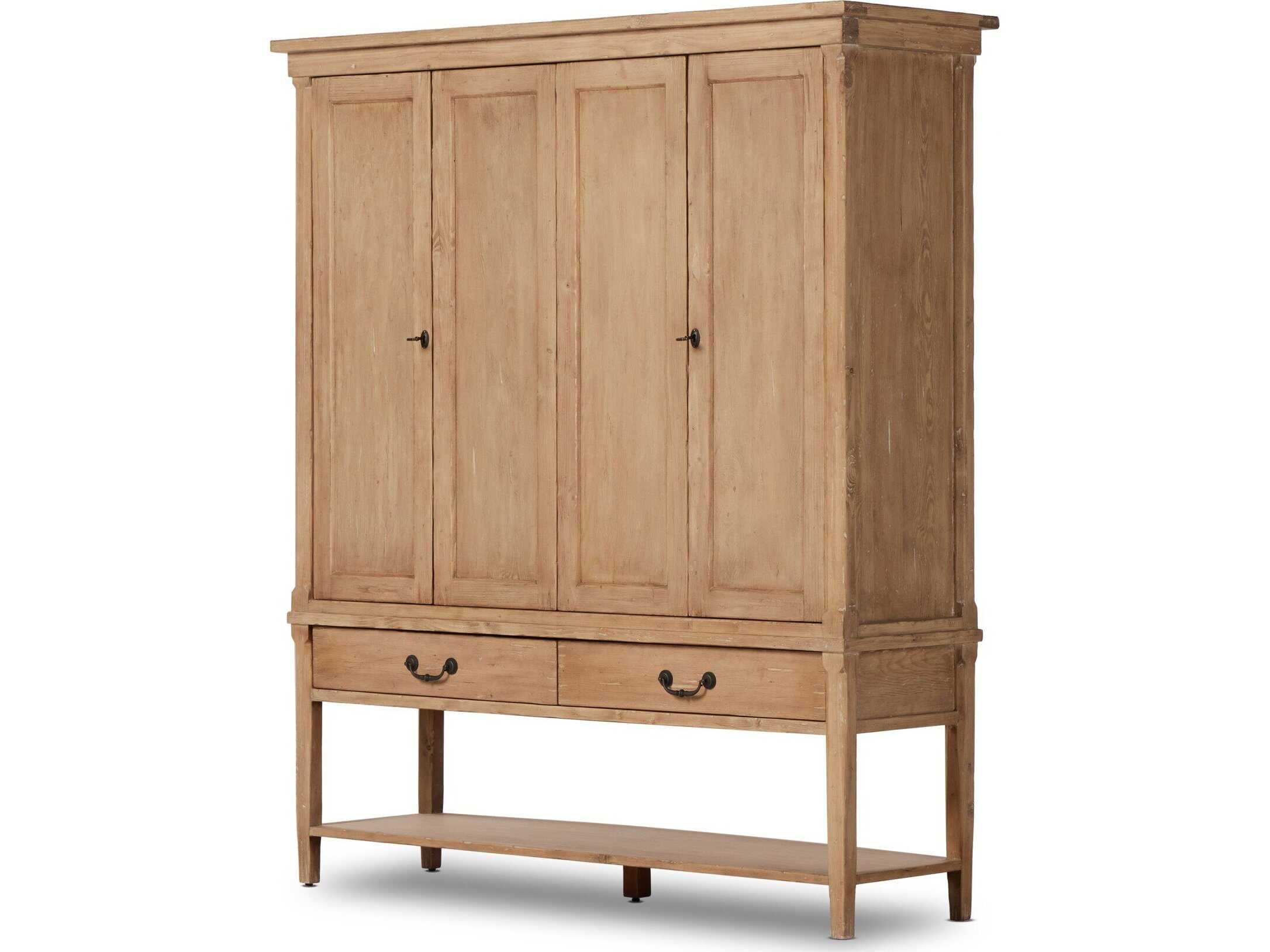 Four Hands Cordella Brimley Pine Wood Aged Light Distressed Copper Display Cabinet