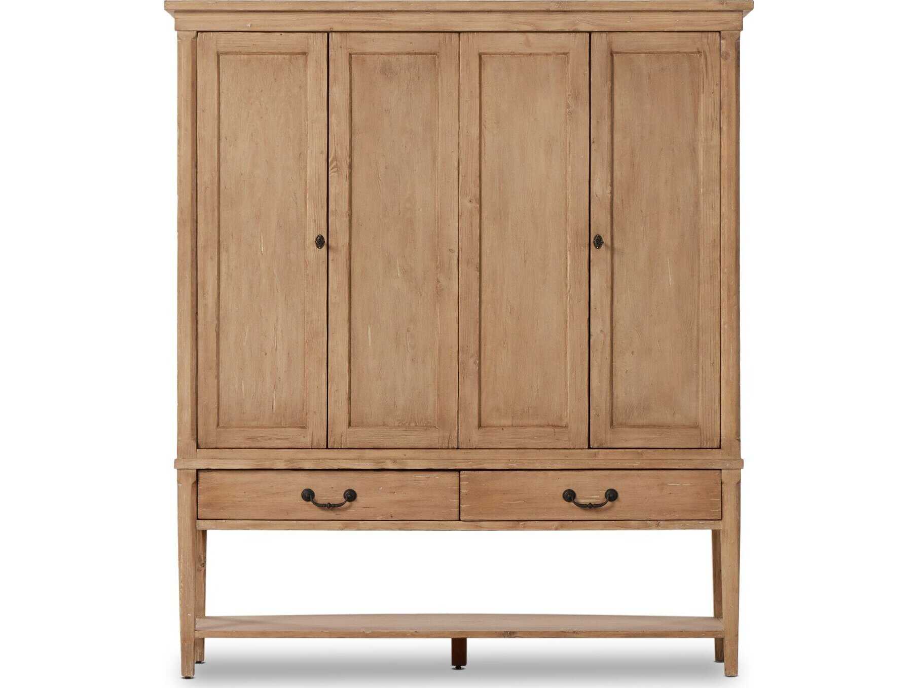 Four Hands Cordella Brimley Pine Wood Aged Light Distressed Copper Display Cabinet