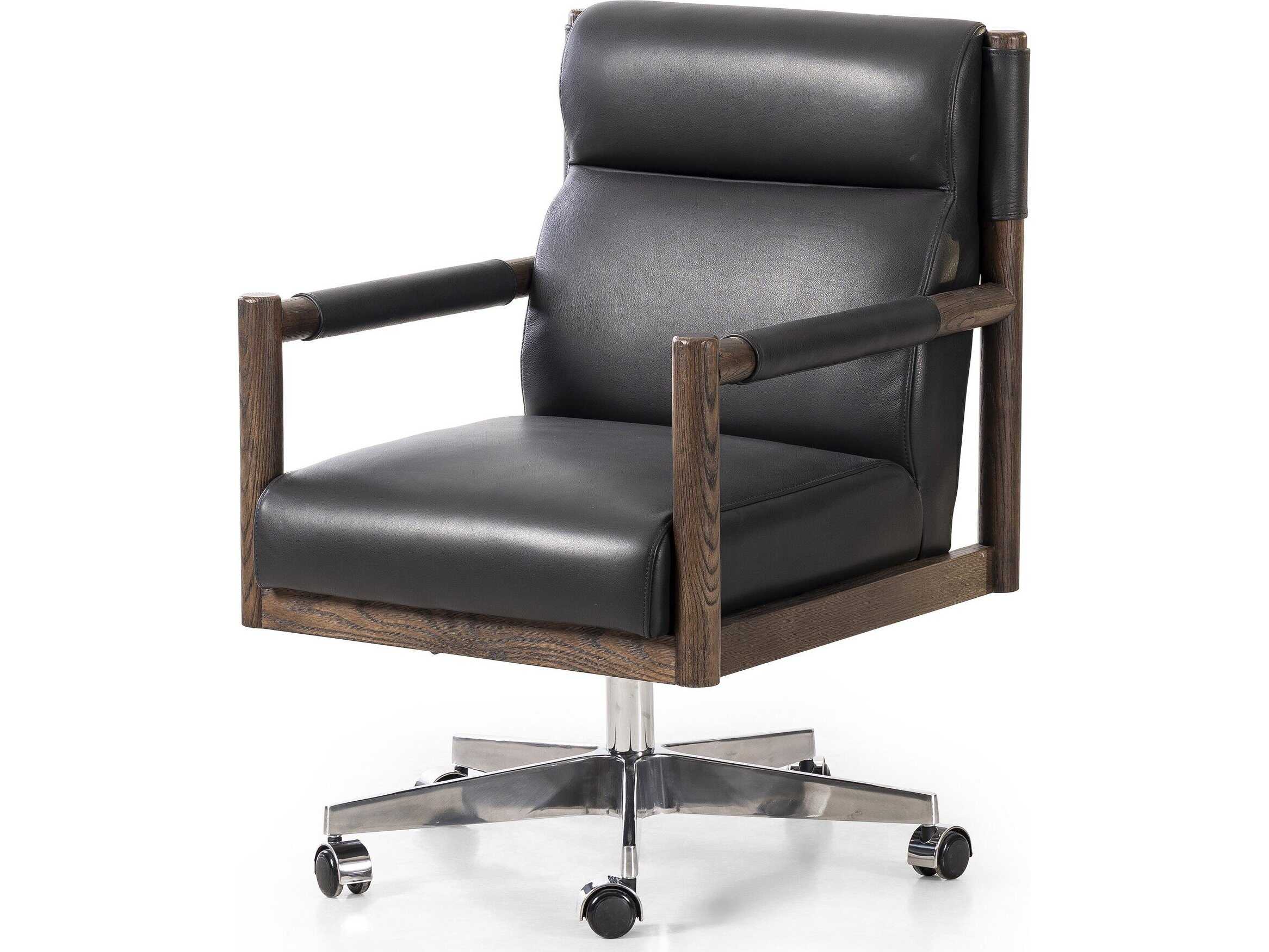 Four Hands Caswell Black Leather Adjustable Computer Office Chair