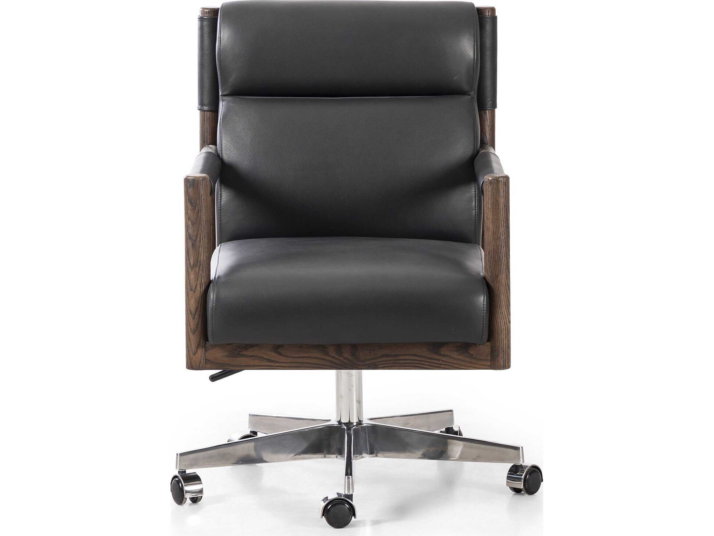 Four Hands Caswell Black Leather Adjustable Computer Office Chair